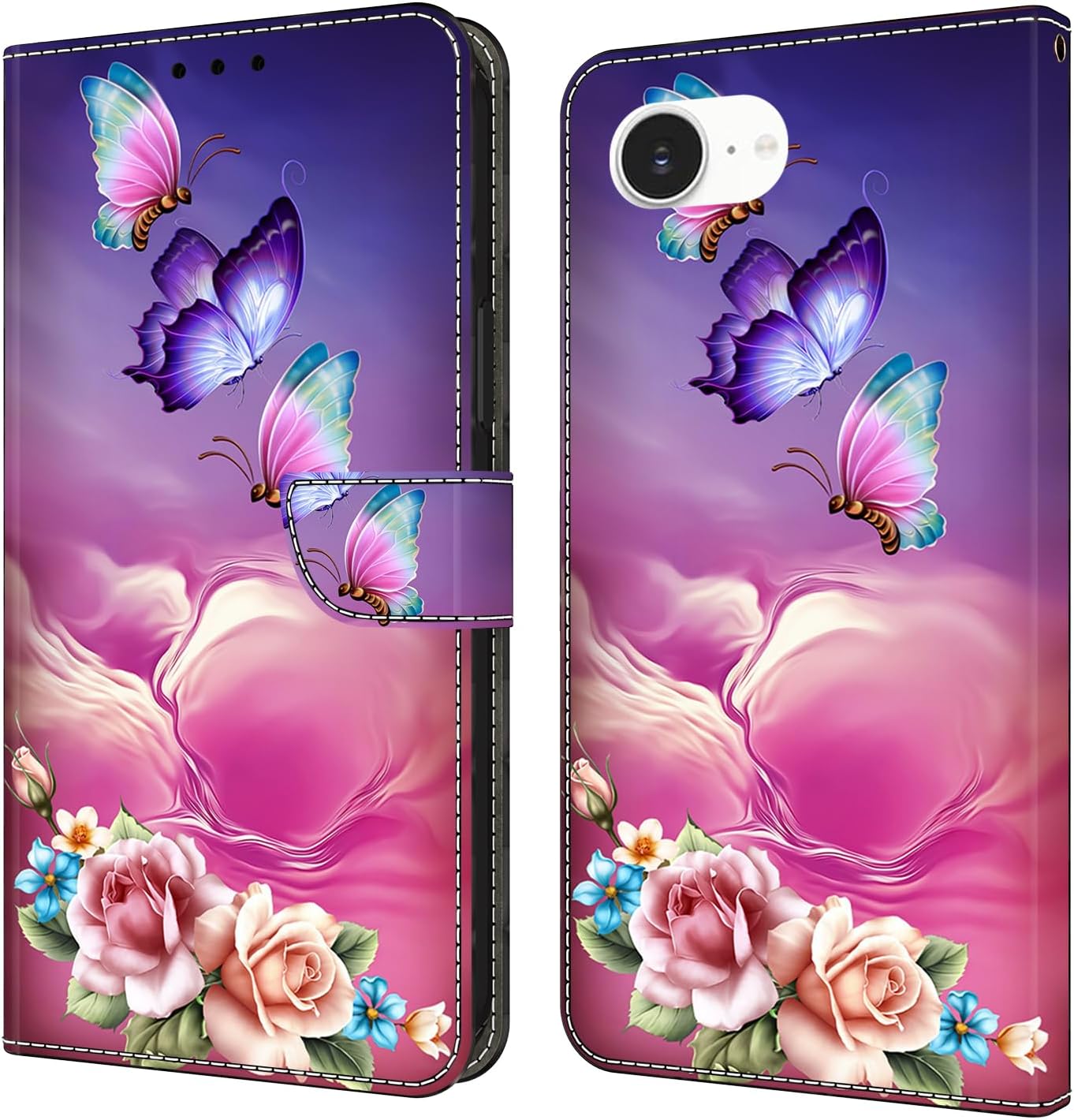 Graffiti wallet phone case for iPhone 16E, shockproof phone case, card slot wallet, flip stand phone case Mandala animal feather pattern