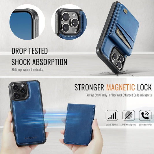 Up and down card holder mobile phone case suitable for iPhone 13 Pro max, RFID (anti-theft), supports car magnetic suction function, card slot wallet holder Blue