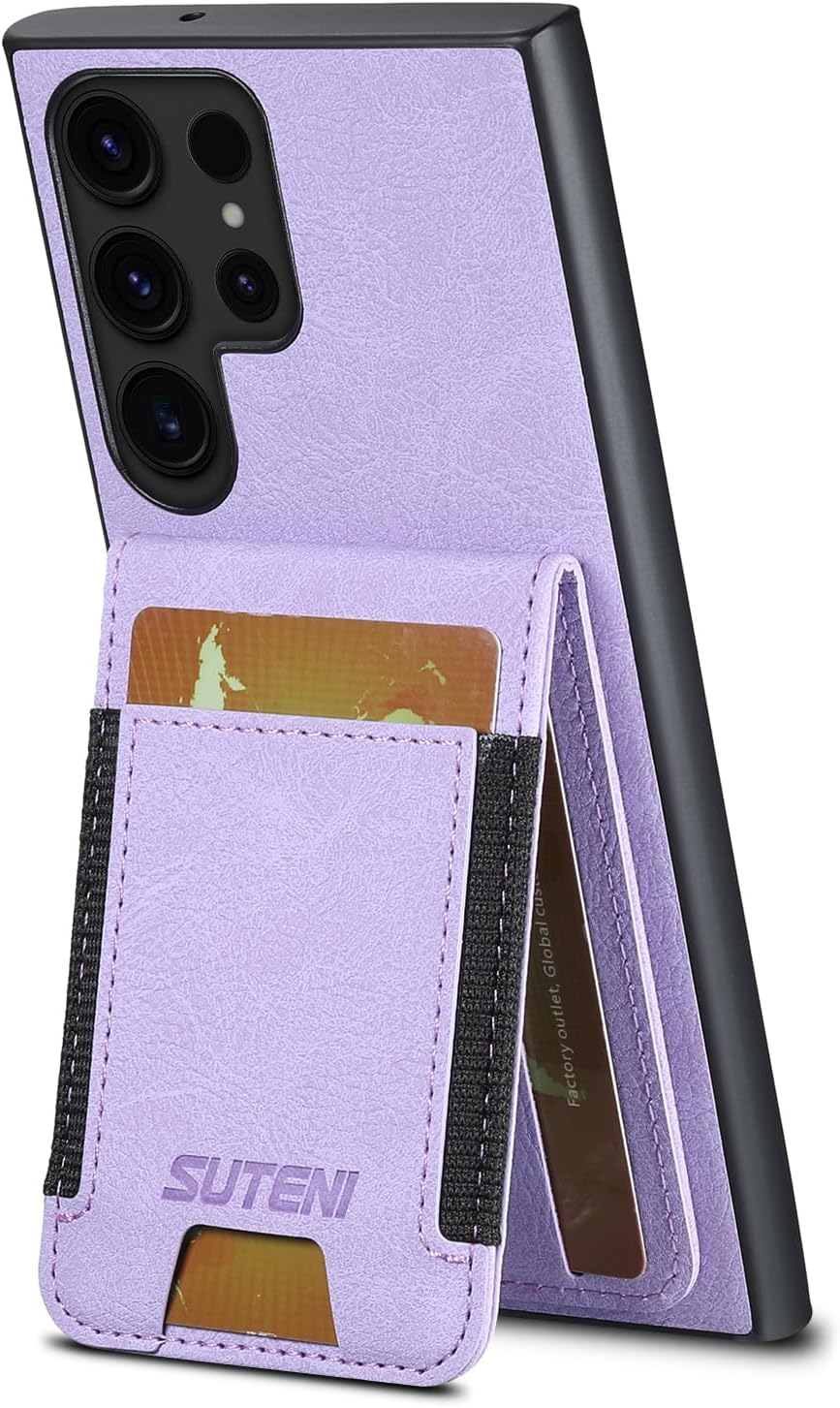 iTape Litchi Texture Phone Case for Samsung Galaxy S23 Ultra - Ultra-thin Simple Card Holder Phone Case with Stand Durable Buffer [Shockproof TPU Inner Shell] Blue
