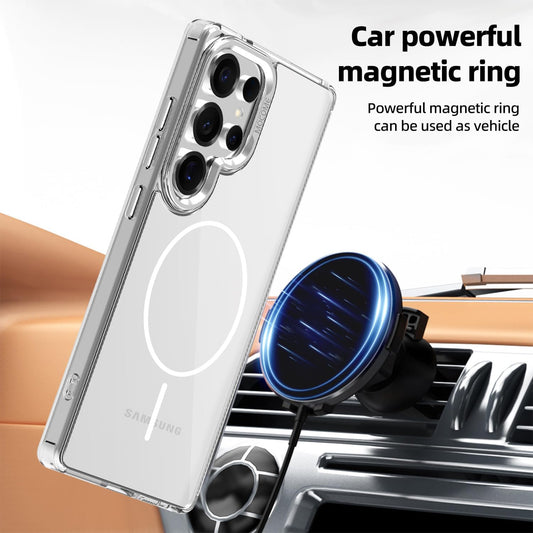 iTape Magnetic transparent phone case for Samsung Galaxy S25 Ultra, supports wireless charging, military-grade drop-proof, Car magnetic bracket 2 in 1 magnetic card holder