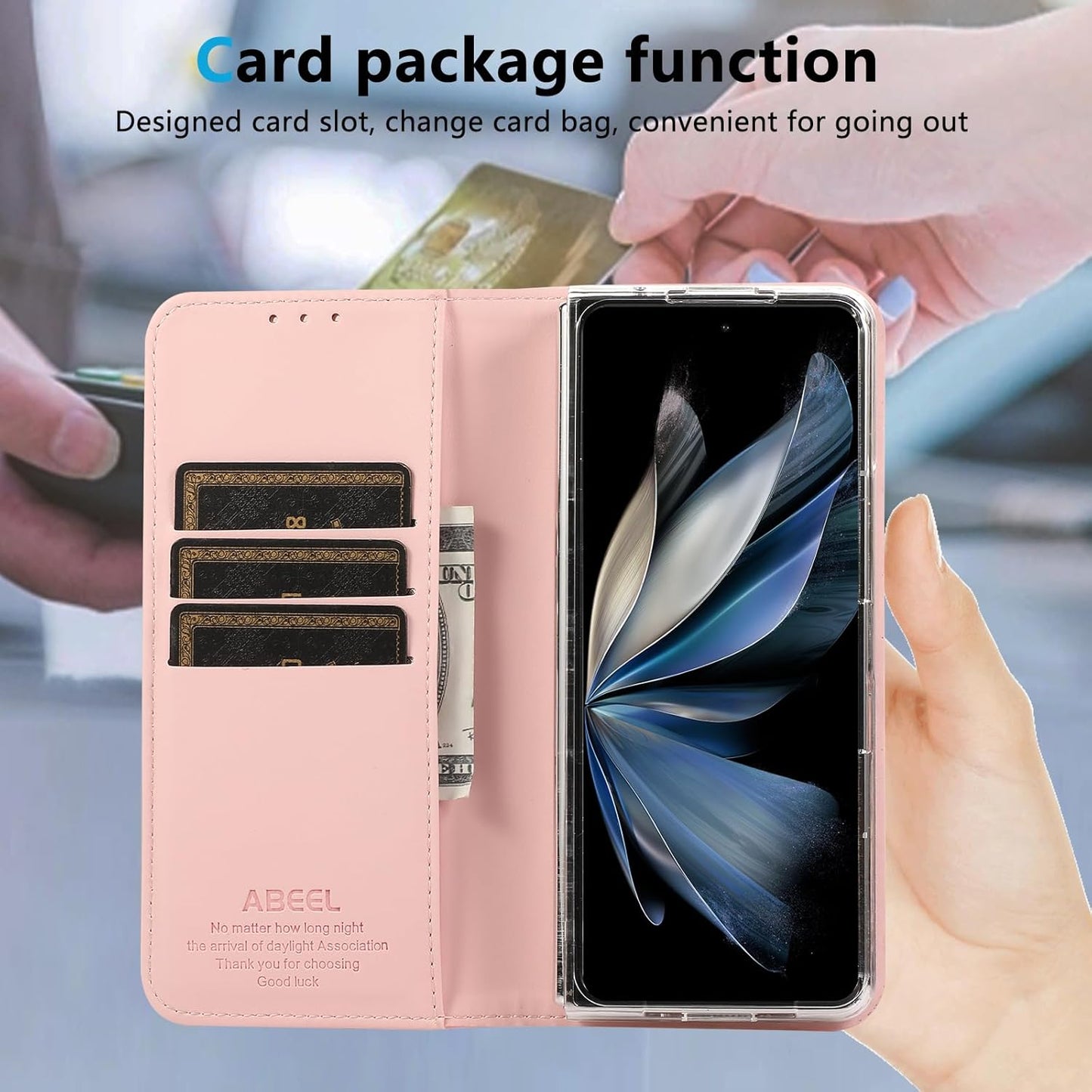 iTape Magnetic Leather Case for Samsung Galaxy Z Fold6, RFID Anti-theft Wallet Phone Case, Multi-Card Slot Magnetic Flip Cover Black