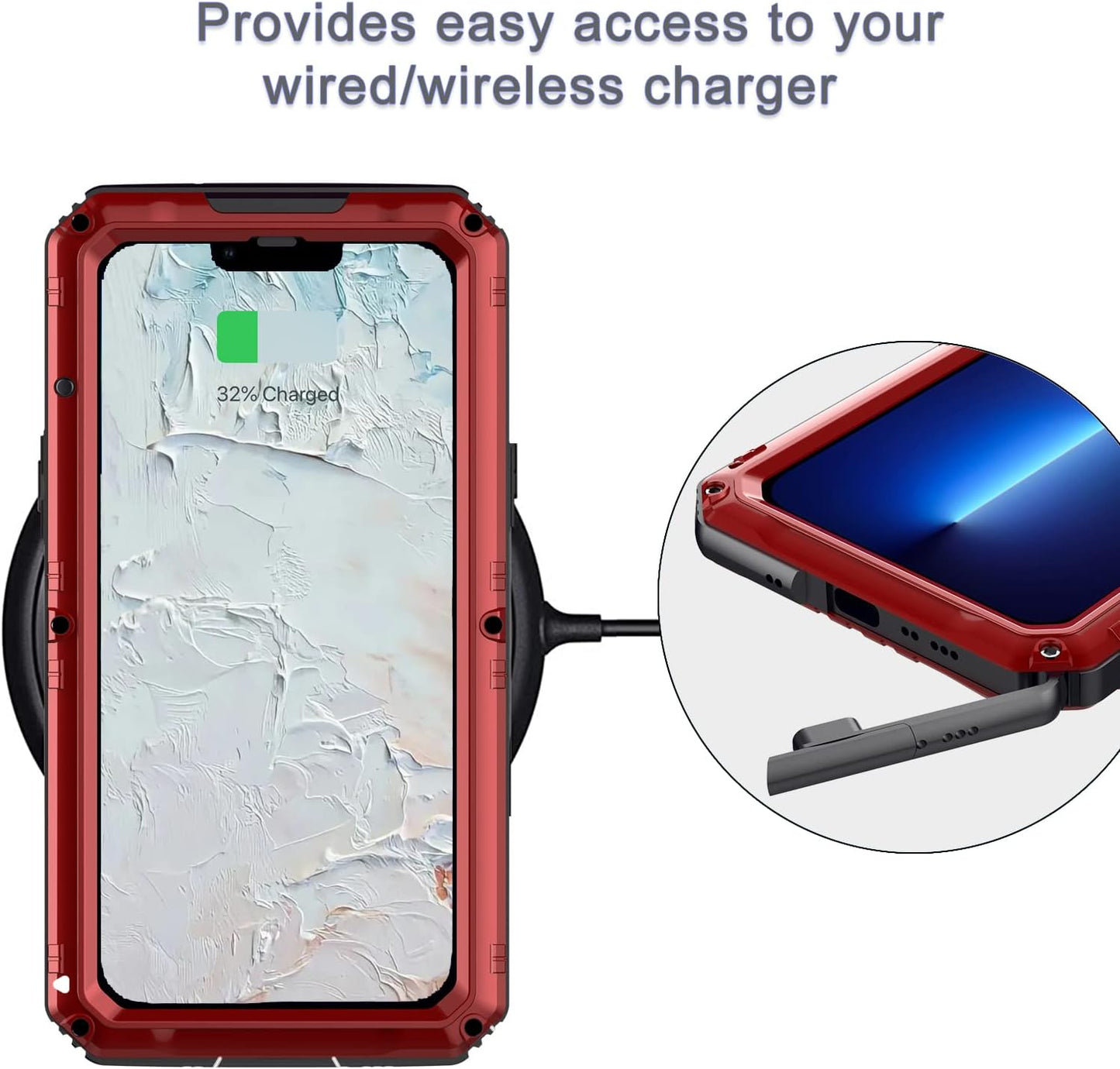 Case for iPhone 13 Pro max, 360° Waterproof IP68 Shockproof Hard Shell Metal Military Heavy Duty Rugged Protective Case for iPhone 13 Pro max Magnetic Wireless Charging Red