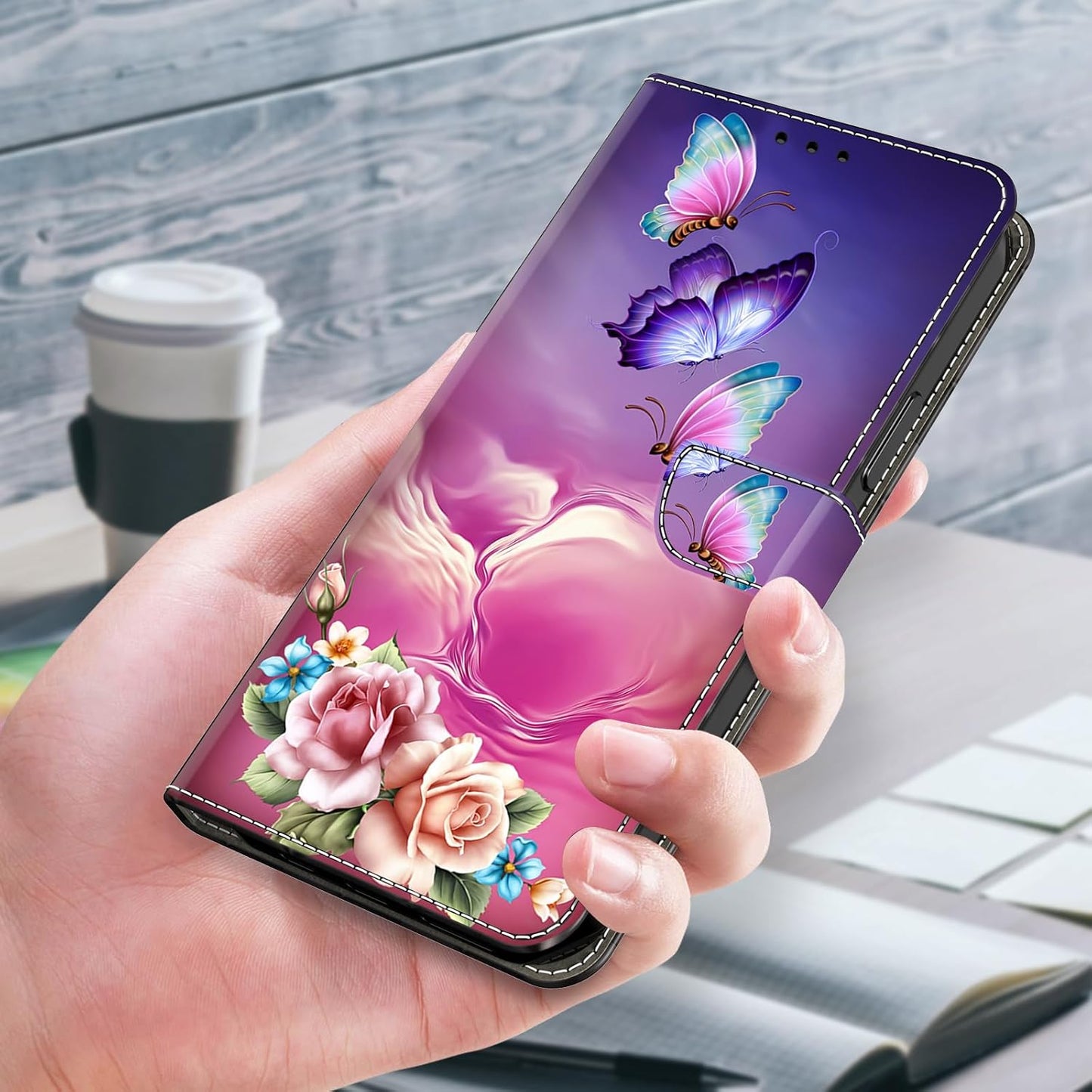 Graffiti wallet phone case for iPhone 16E, shockproof phone case, card slot wallet, flip stand phone case Mandala animal feather pattern