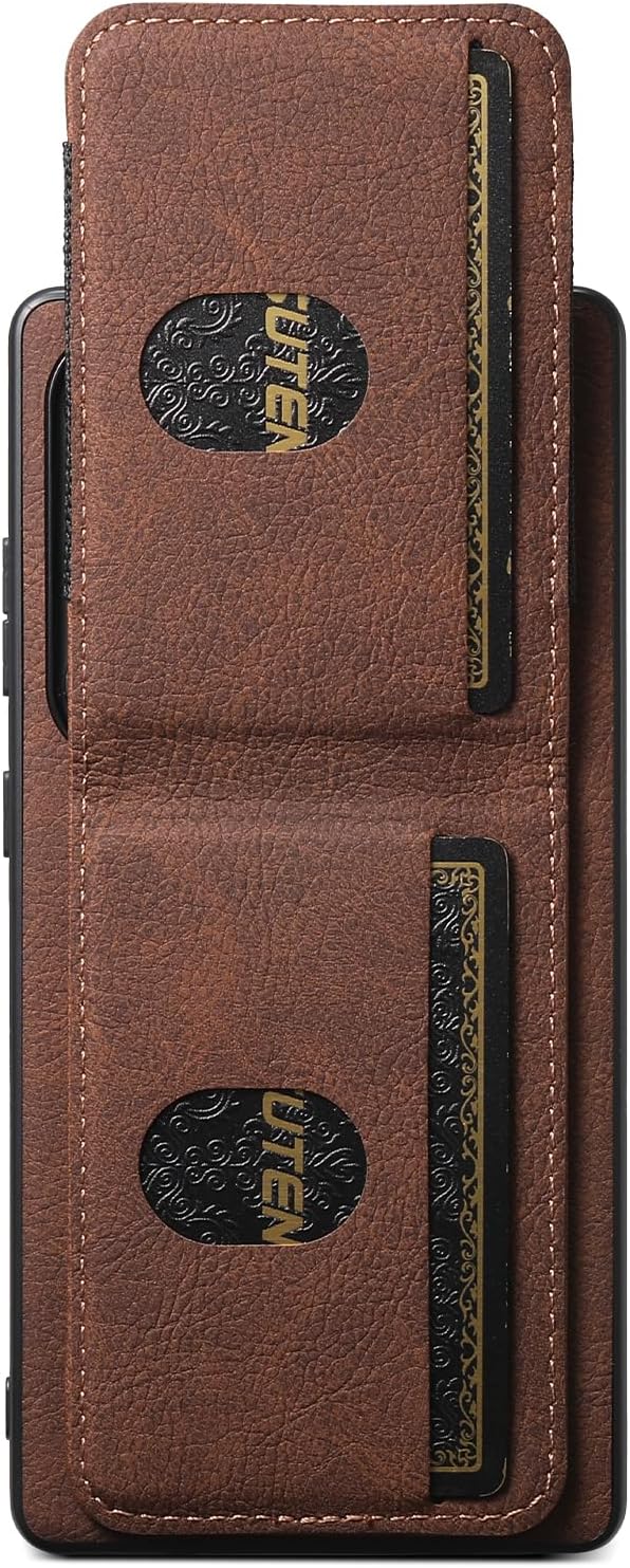 iTape Litchi Texture Phone Case for Samsung Galaxy S25 Ultra - Ultra-thin Simple Card Holder Phone Case with Stand Durable Buffer [Shockproof TPU Inner Shell] Black