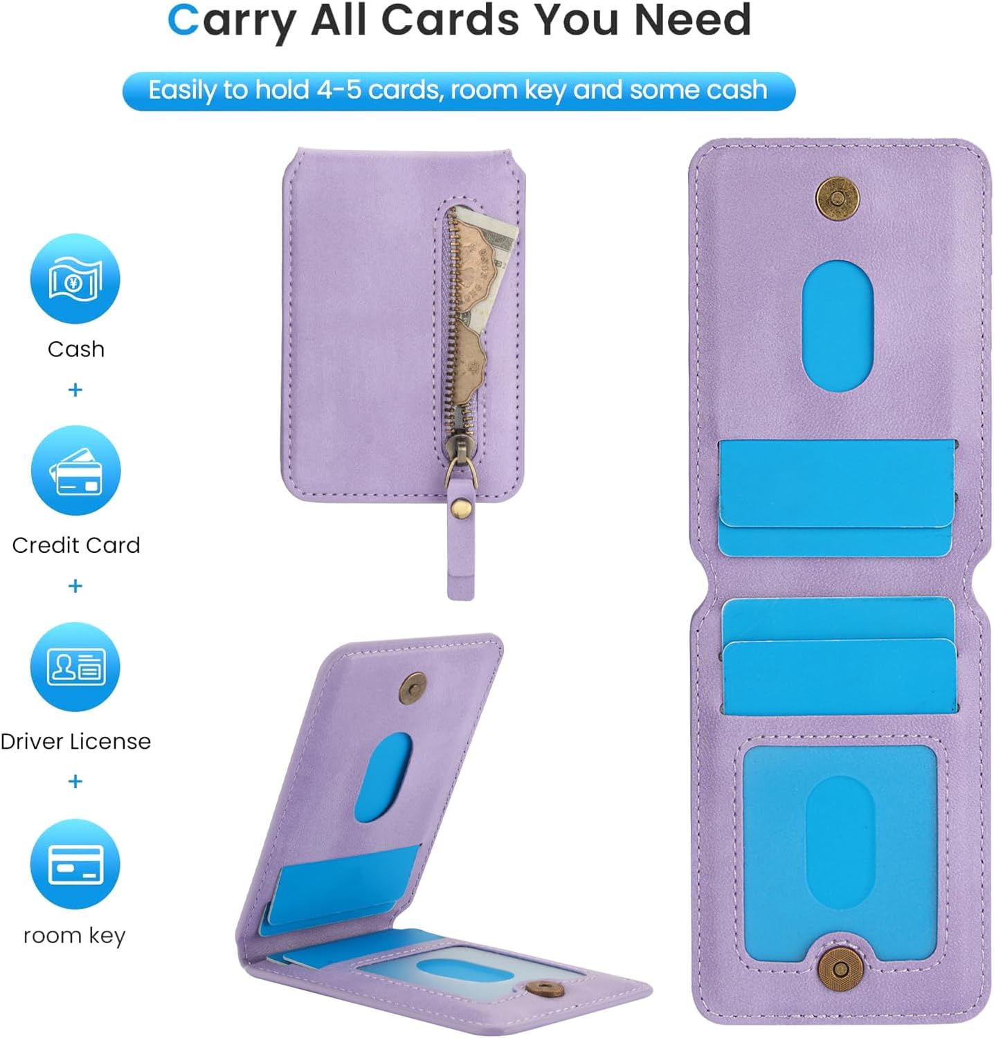 iTape Magnetic card holder phone case suitable for Samsung Galaxy S25+, zipper magnetic split magnetic wallet with adjustable bracket Pink
