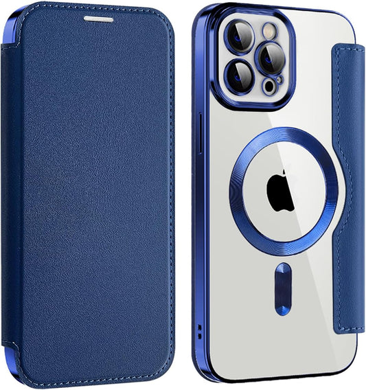 Wallet phone case suitable for iPhone 11 Pro max with [Credit Card Holder][RFID Blocking], compatible with magnetic wireless charging Blue
