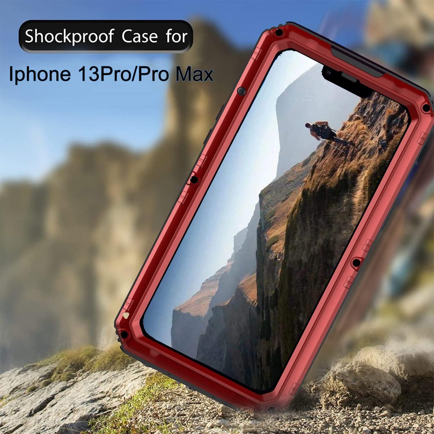 Case for iPhone 13 Pro max, 360° Waterproof IP68 Shockproof Hard Shell Metal Military Heavy Duty Rugged Protective Case for iPhone 13 Pro max Magnetic Wireless Charging Red