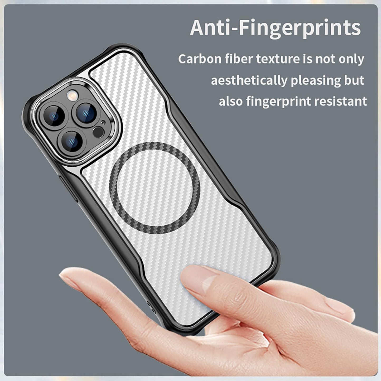 Magnetic carbon fibre case for iPhone 13 Pro max, support wireless charging, carbon fibre shockproof slim case Black