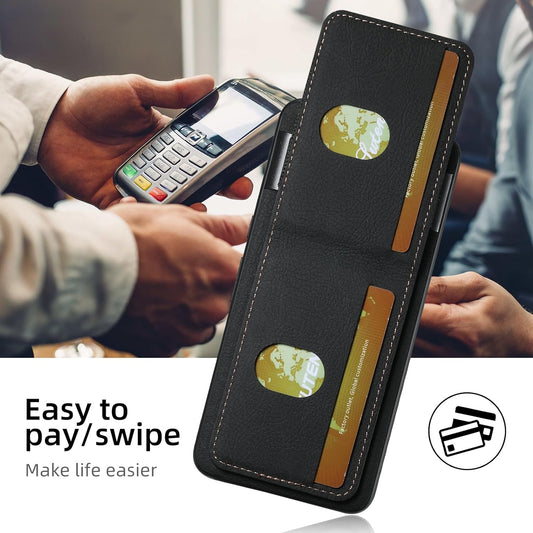 iTape Litchi Texture Phone Case for Google Pixel 8 Pro - Ultra-thin Simple Card Holder Phone Case with Stand Durable Buffer [Shockproof TPU Inner Shell] Black