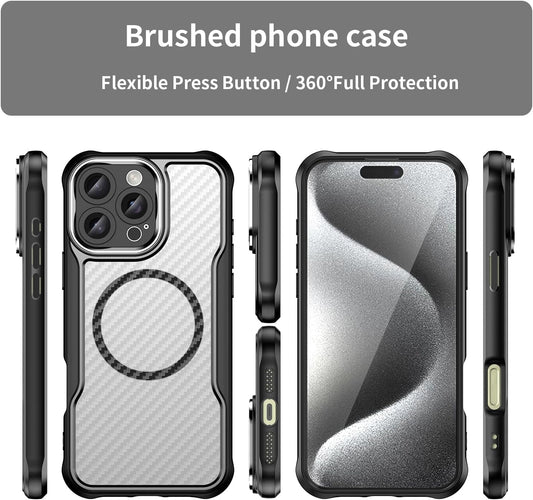 Magnetic carbon fibre case for iPhone 16 Pro max, support wireless charging, carbon fibre shockproof slim case Black