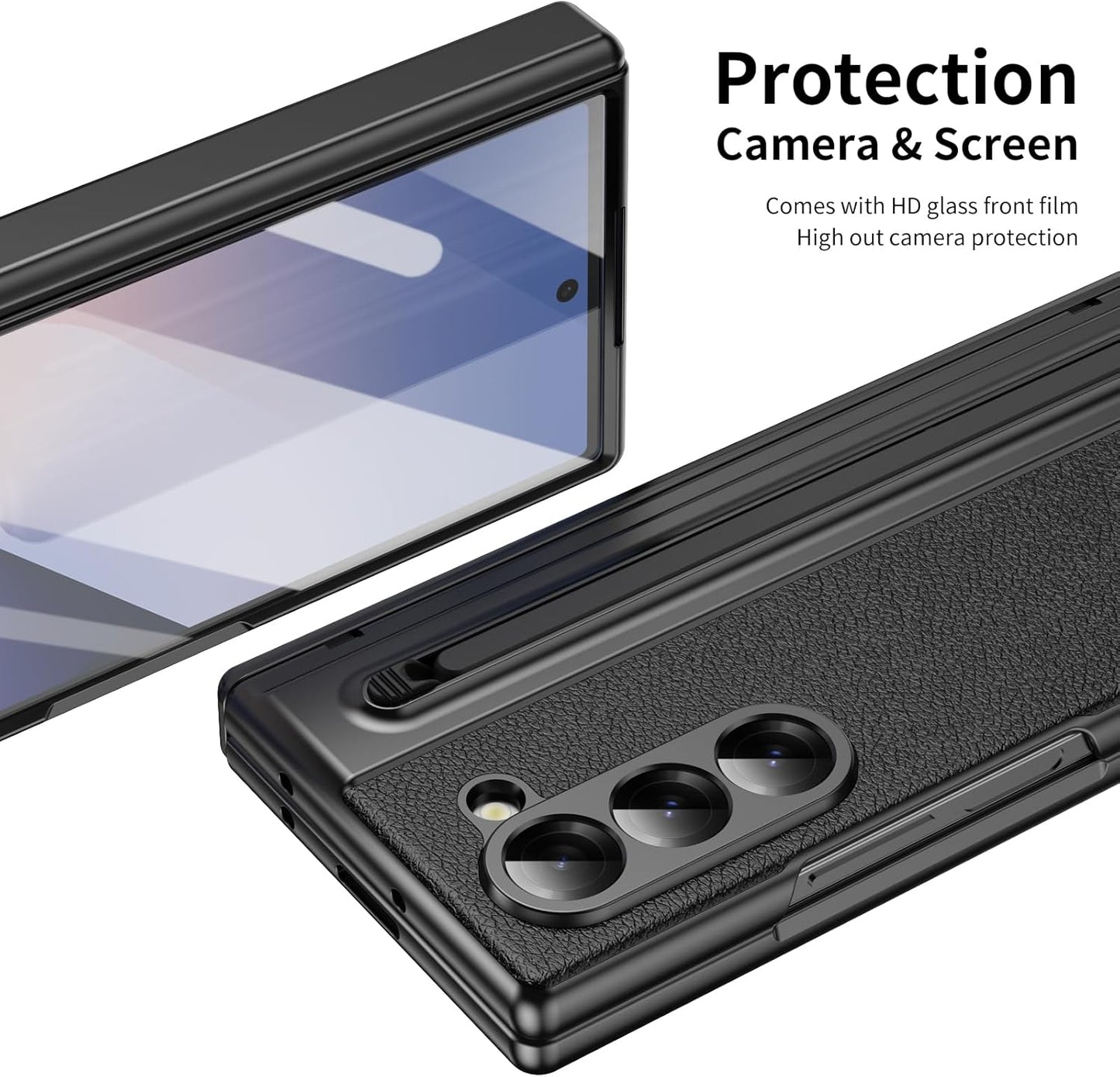 Lightweight phone case for Samsung Galaxy Z Fold6, hinged case supports wireless charging with lens protection, screen protector, complimentary stylus, drop-proof and fingerprint resistant