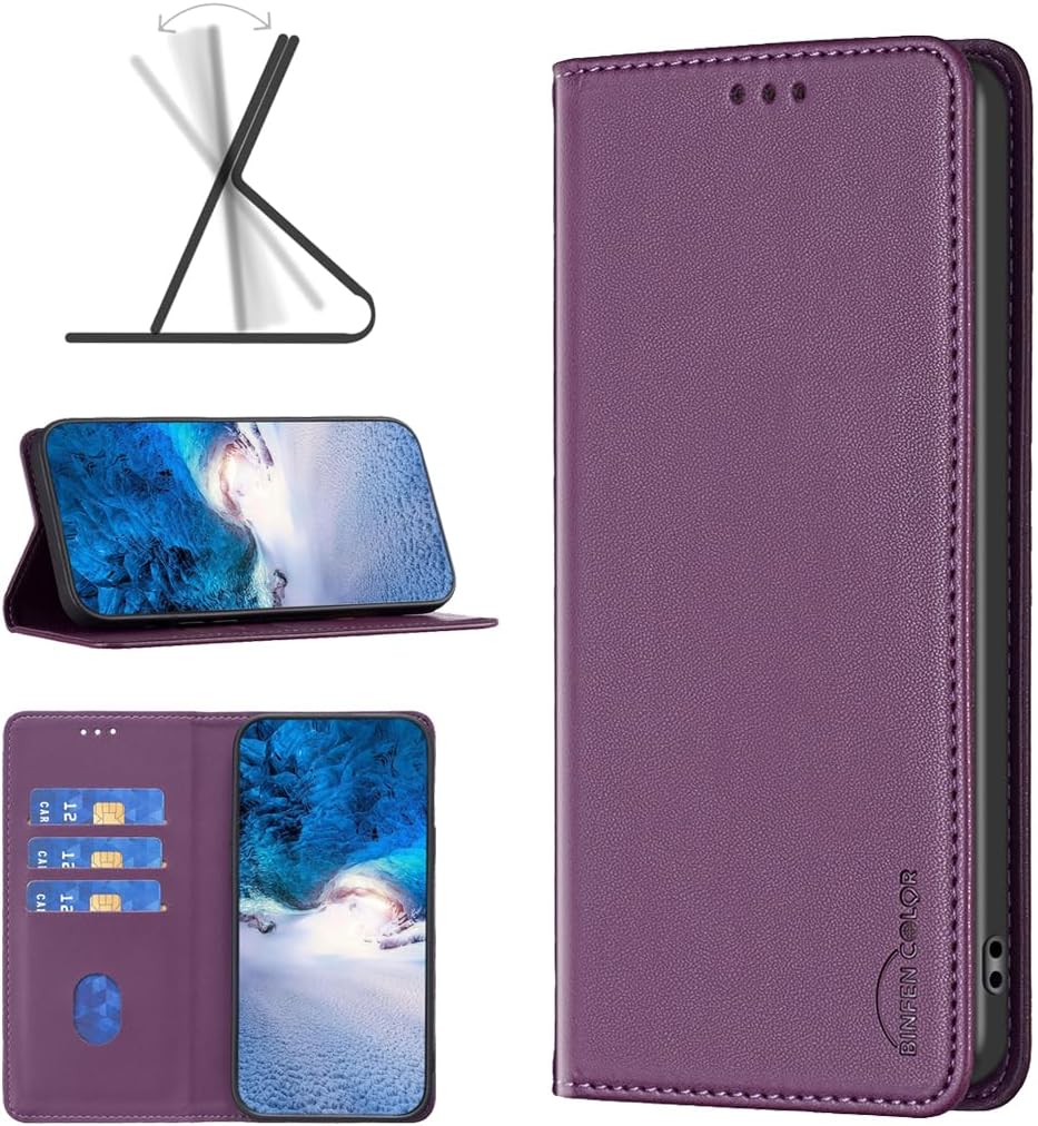 Leather Phone Case for iPhone 16E, Magnetic Leather Wallet Case, Flip Stand Shockproof Protection Gold