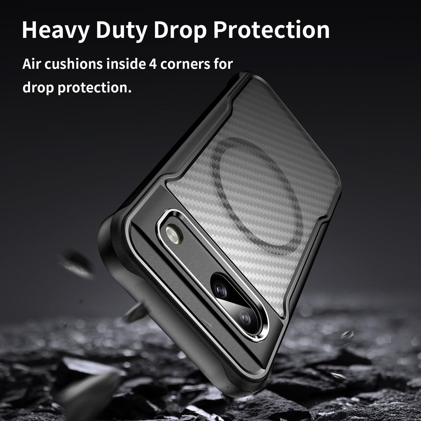 iTape Magnetic carbon fibre case forGoogle Pixel 8a, support wireless charging, carbon fibre shockproof slim case Black