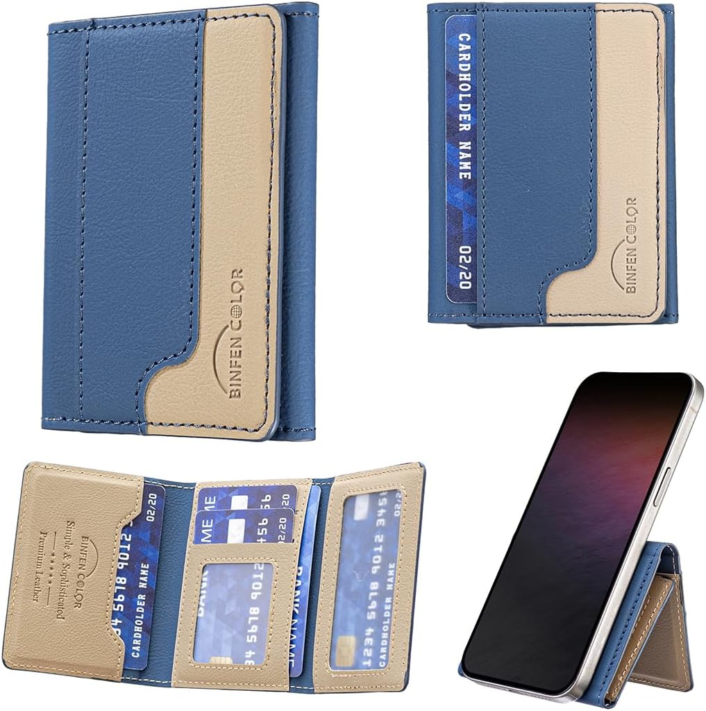 iTape Leather Magnetic Phone Wallet Compatible with Various Phone Models Android and iOS, Colorblock Horizontal Magnetic Card Holder Ultra-thin Wallet Card Holder Flip Stand Green