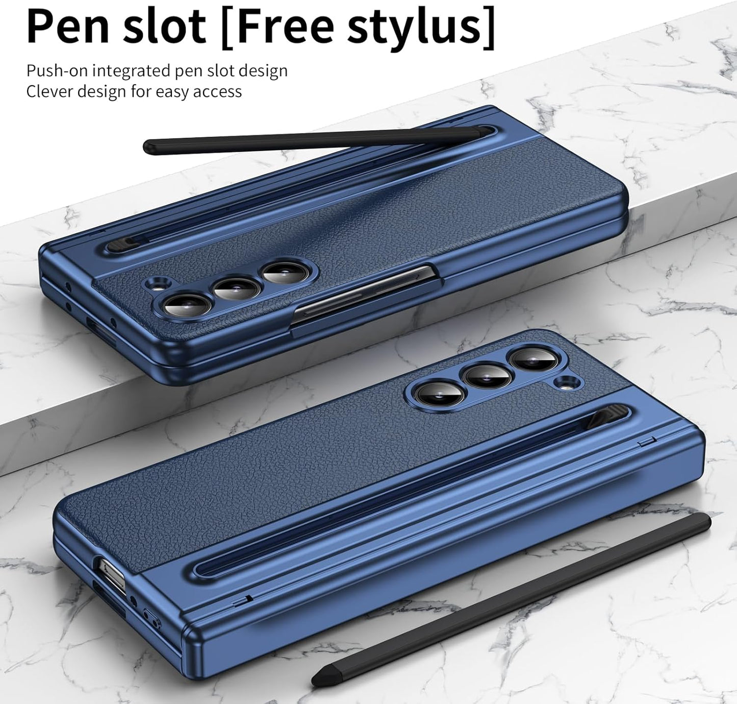 Lightweight phone case for Samsung Galaxy Z Fold5, hinged case supports wireless charging with lens protection, screen protector, complimentary stylus, drop-proof and fingerprint resistant