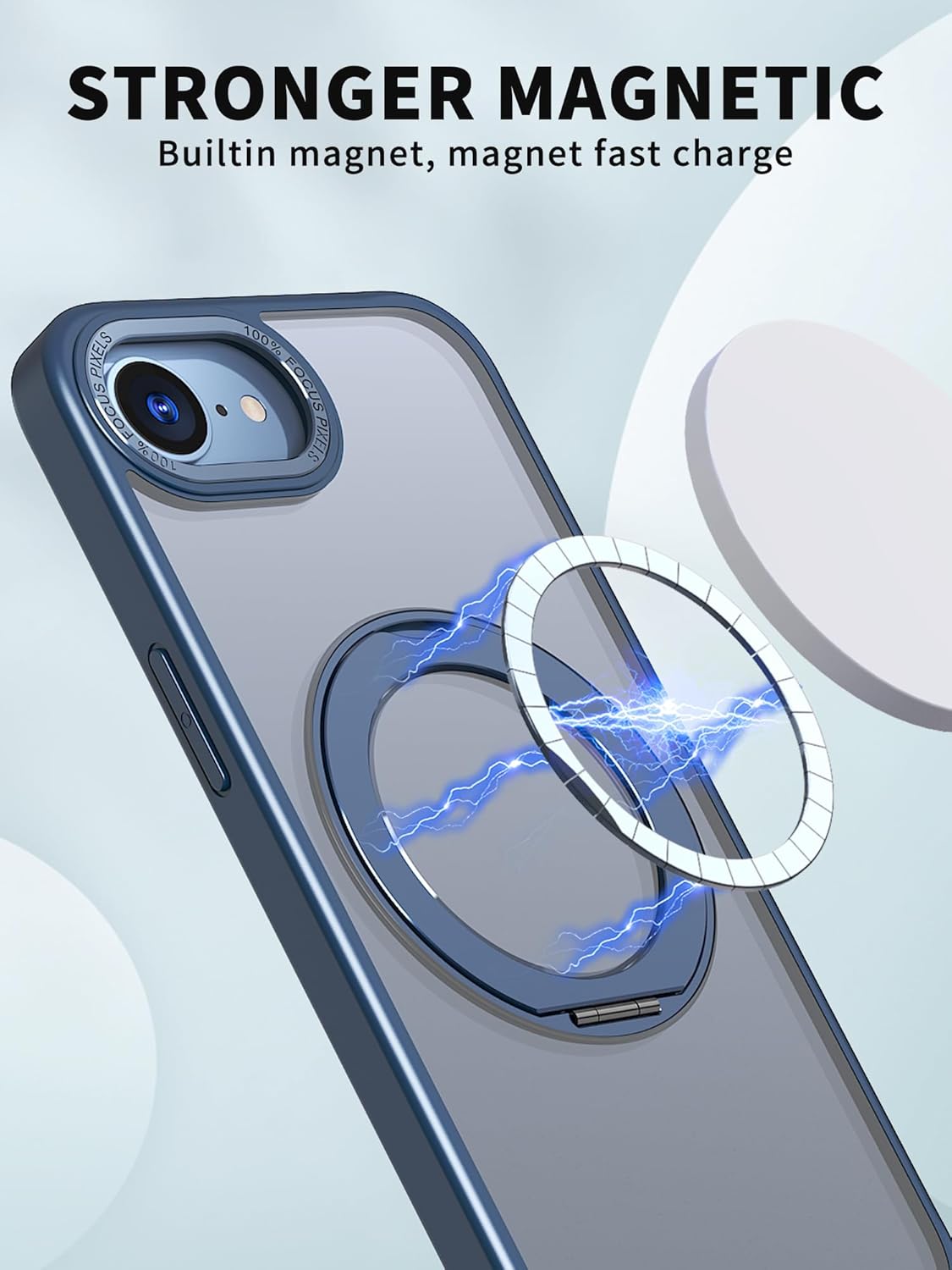 Magnetic phone case for iPhone 16E, 360° rotating bracket supports wireless charging, shockproof ultra-thin shell Gray