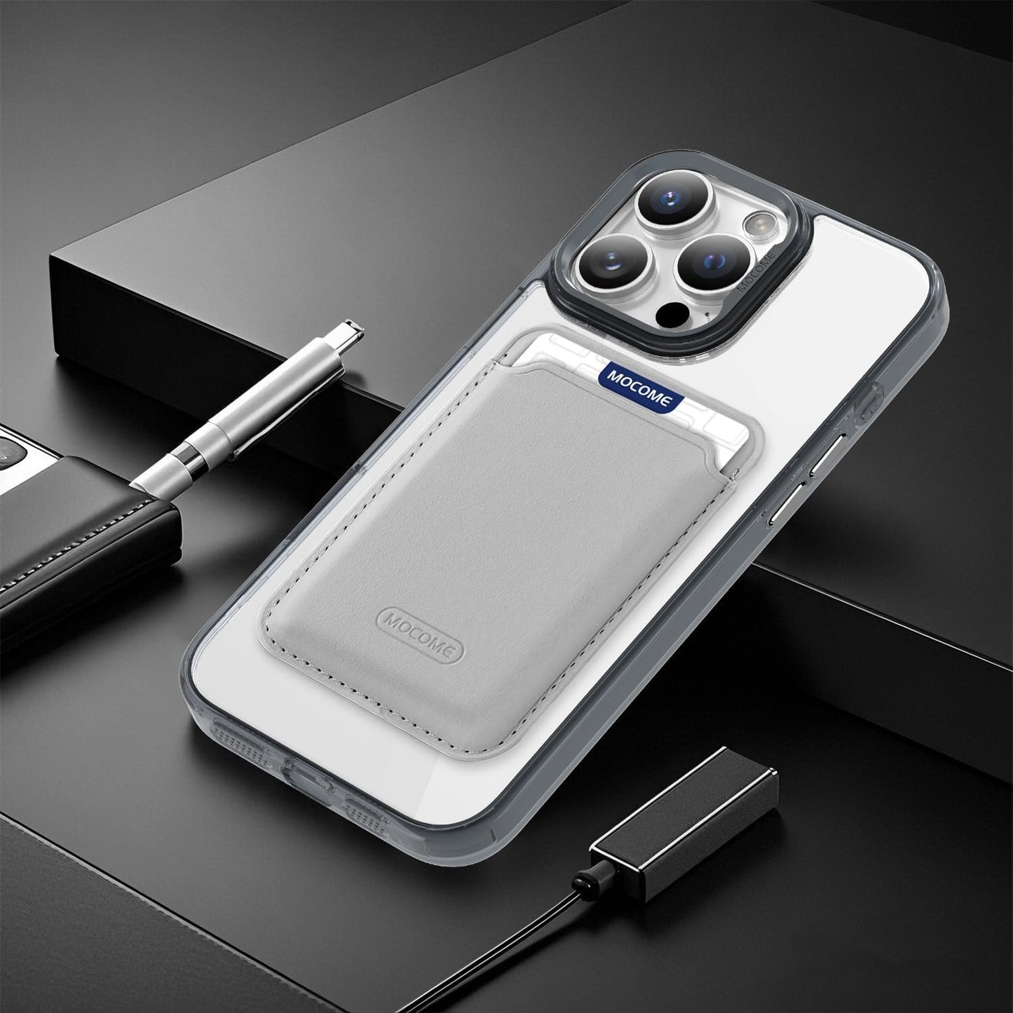 Magnetic transparent phone case for iPhone 16 Pro max, supports wireless charging, military-grade drop-proof, compatible with iPhone 16 Pro max Car magnetic bracket 2 in 1 magnetic card holder