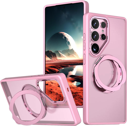 iTape Magnetic phone case for Samsung Galaxy S25 Ultra, 360° rotating bracket supports wireless charging, shockproof ultra-thin shell Pink
