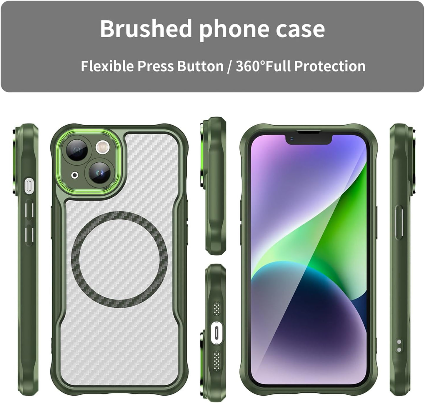 Magnetic carbon fibre case for iPhone 14, support wireless charging, carbon fibre shockproof slim case Black