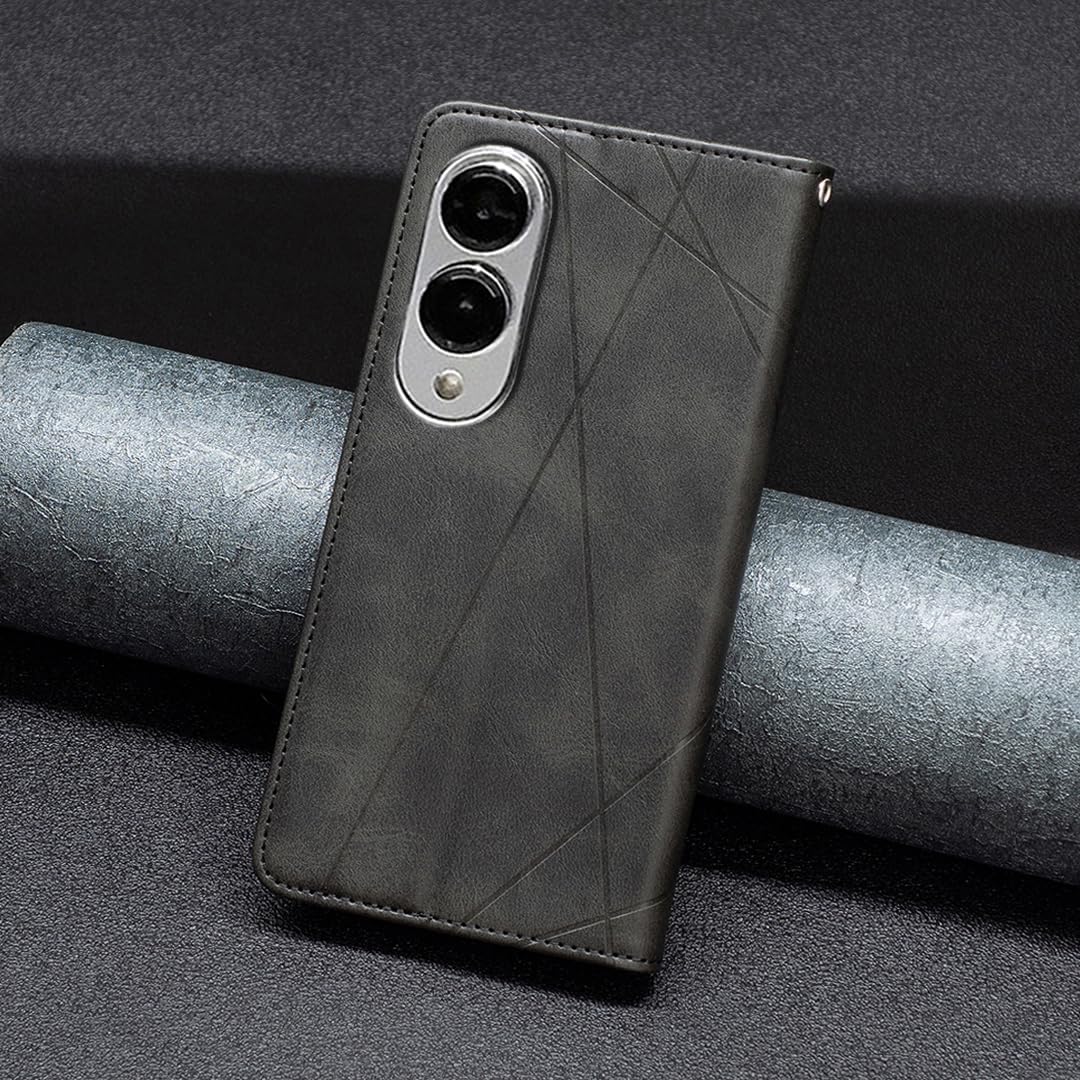 iTape Magnetic diamond-shaped leather phone case for Samsung Galaxy S25 Edge, magnetic closure wallet-style case, flip-top stand, provides shockproof protection Gray