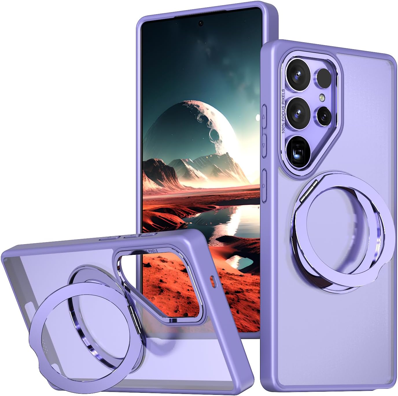 iTape Magnetic phone case for Samsung Galaxy S25 Ultra, 360° rotating bracket supports wireless charging, shockproof ultra-thin shell Pink