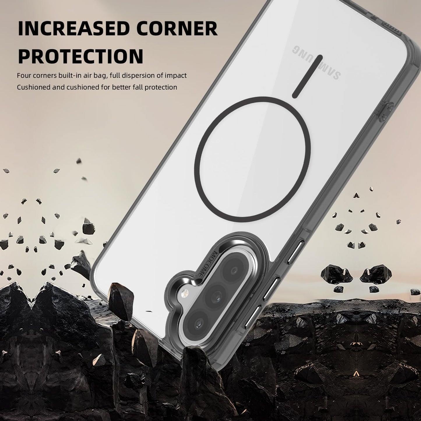 iTape Magnetic transparent phone case for Samsung Galaxy A36, supports wireless charging, military-grade drop-proof, compatible with Samsung Galaxy A36 Car magnetic bracket