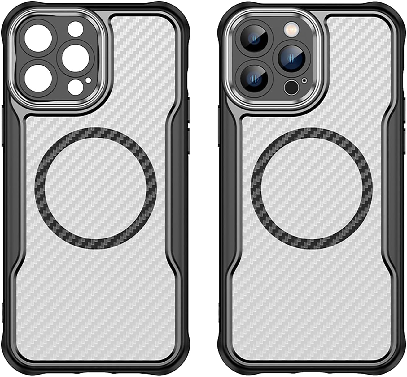 Magnetic carbon fibre case for iPhone 13 Pro max, support wireless charging, carbon fibre shockproof slim case Black