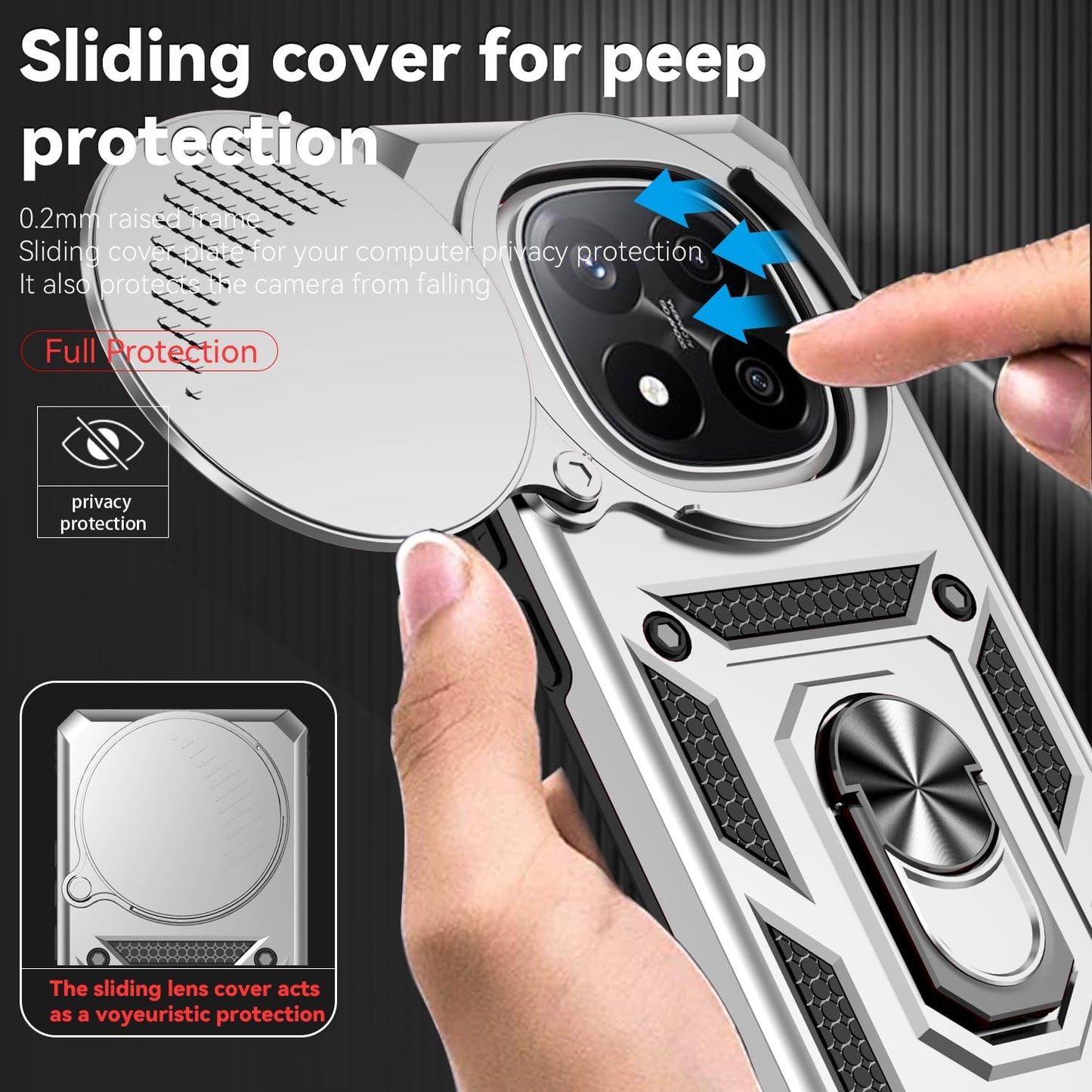 Magnetic Car Mount 2 in 1 Phone Case for Xiaomi Redmi Note 14 Pro+ 5G, Military Grade Protective Case, Phone Case Built-in 360° Rotating Ring Bracket Buckle Push Window Lens Protection