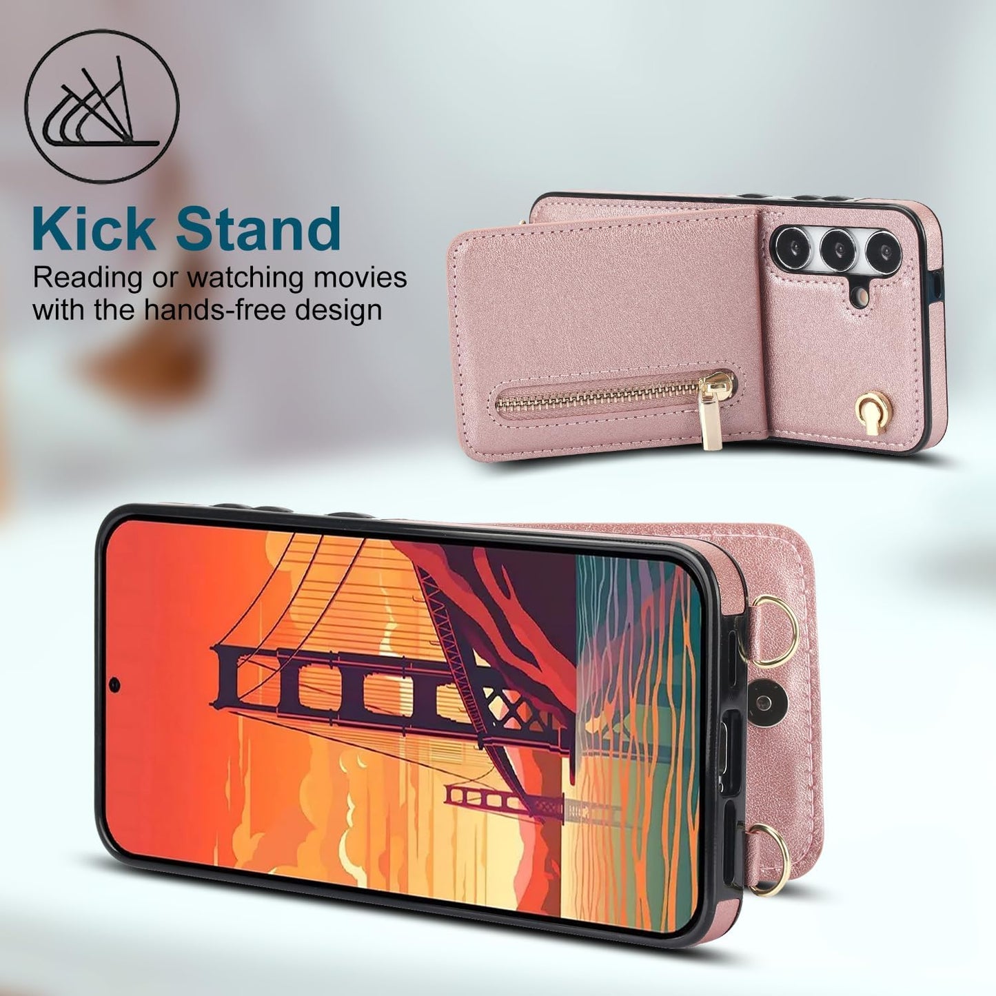 iTape Samsung Galaxy S24 plus Case Wallet, Zipper Coin Pouch, Credit Card Slot Holder, Wrist Strap, Samsung Galaxy S24 plus Case Adjustable Crossbody Lanyard [RFID Blocked] Purple