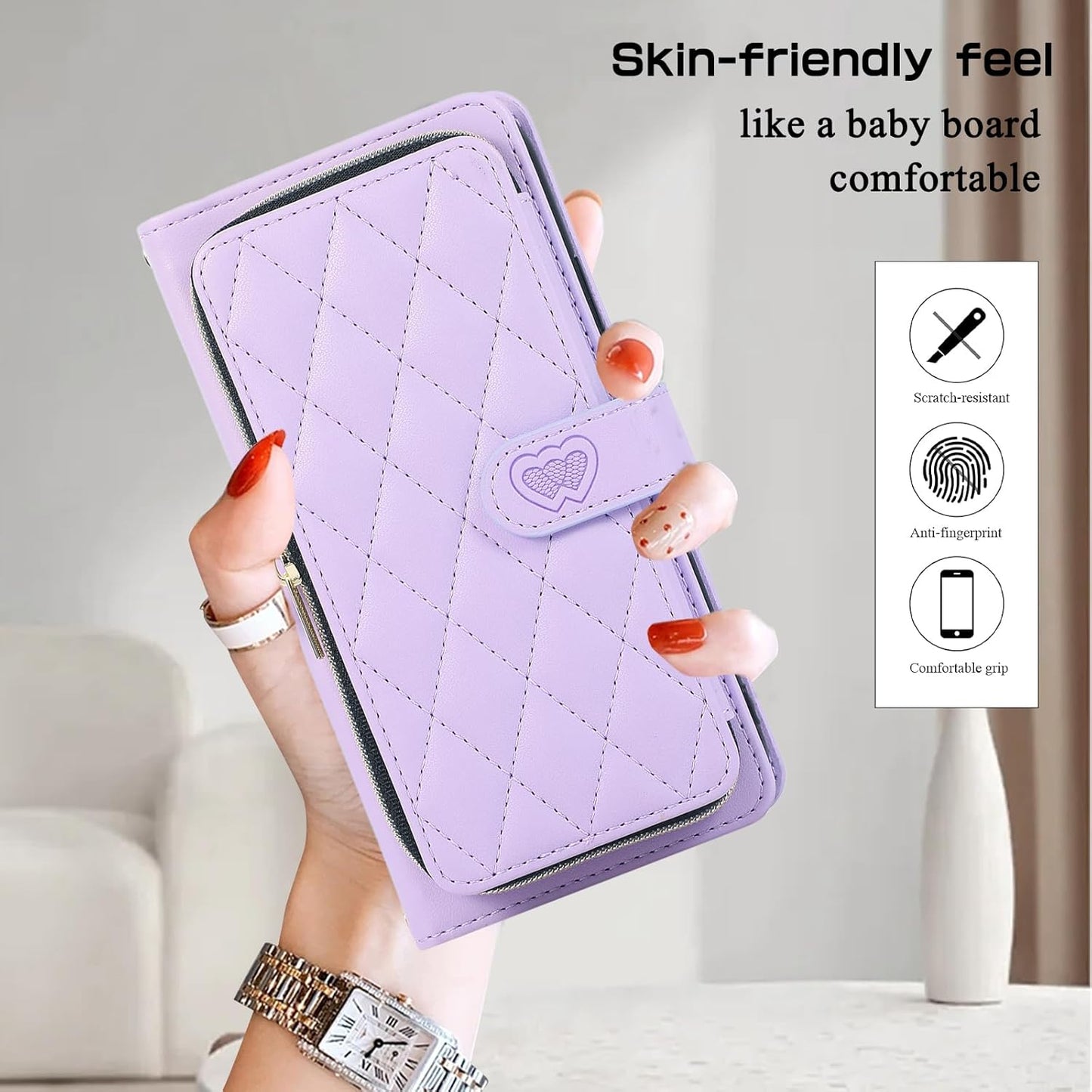 iTape Diamond Wallet Case for Google Pixel 8, Flip Leather Stand, Wrist Strap, Magnetic Closure, Shockproof Case Coin Purse Card Holder, Crossbody Strap Black