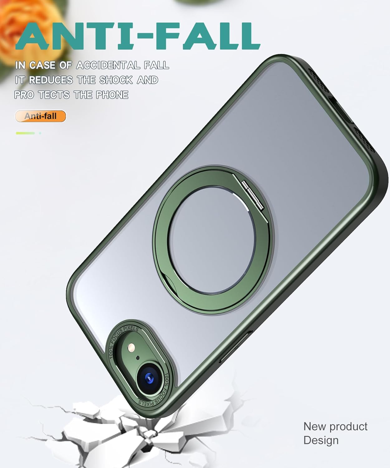 Magnetic phone case for iPhone 16E, 360° rotating bracket supports wireless charging, shockproof ultra-thin shell Gray
