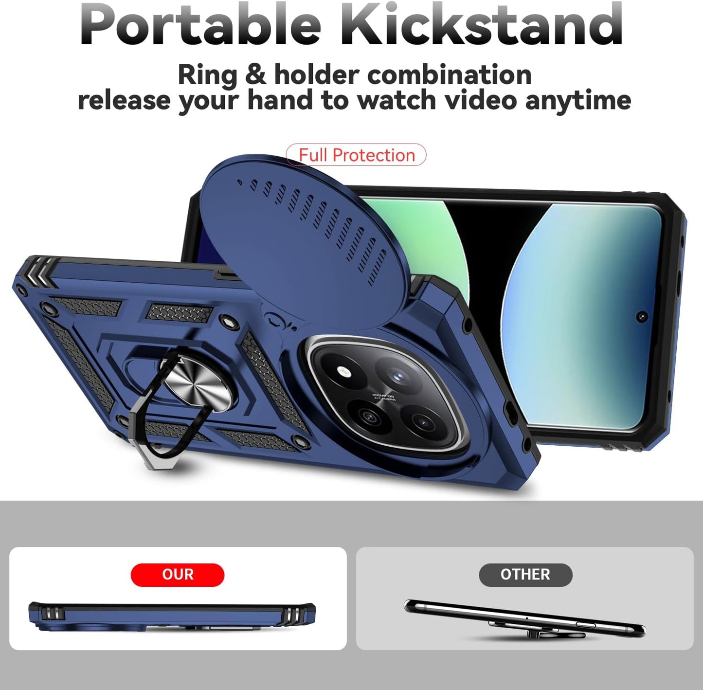 Magnetic Car Mount 2 in 1 Phone Case for Xiaomi Redmi Note 14 Pro+ 5G, Military Grade Protective Case, Phone Case Built-in 360° Rotating Ring Bracket Buckle Push Window Lens Protection