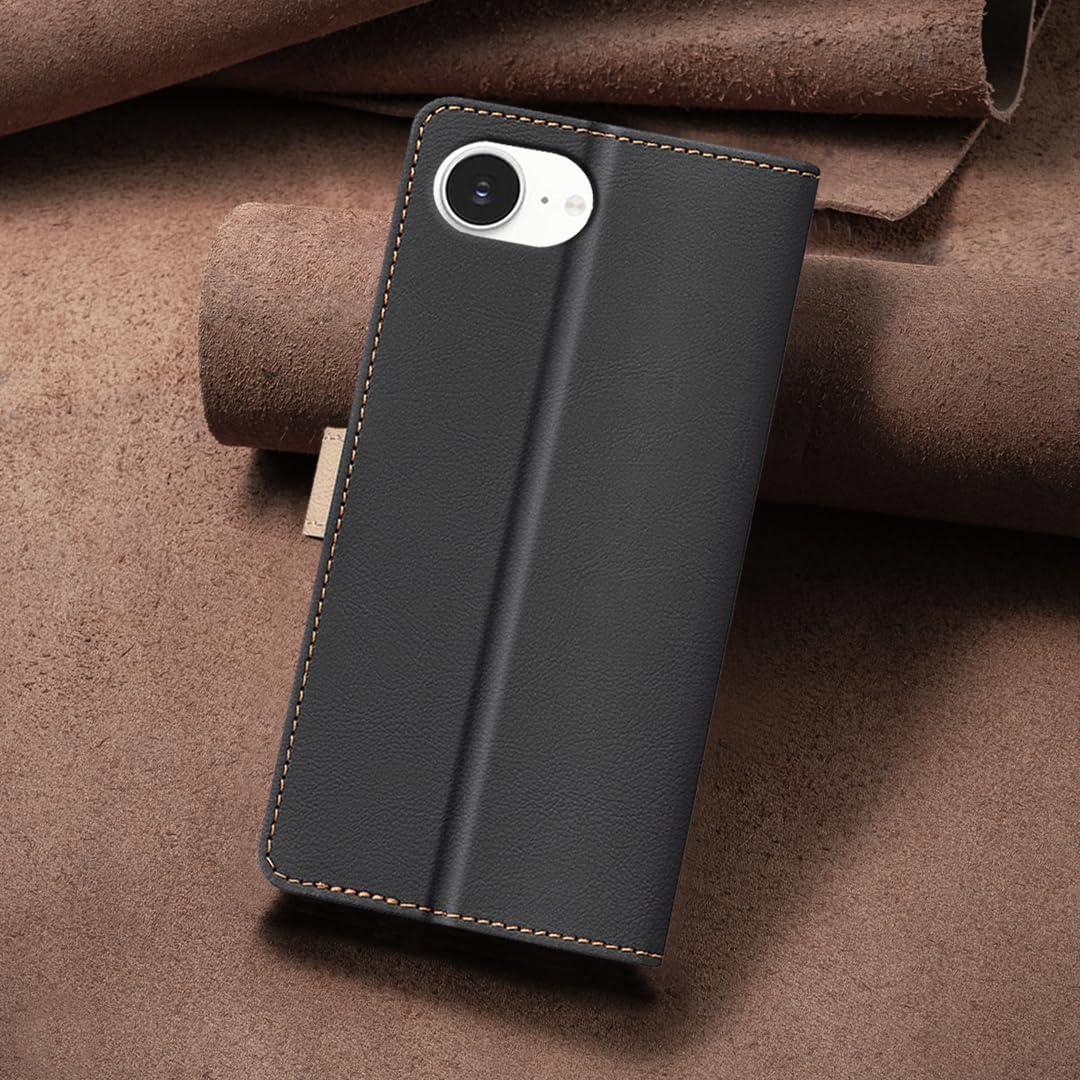Colorblock Wallet Phone Case for iPhone 16E, Wallet Phone Case (RFID Anti-theft Swipe) Flip Stand, Credit Card Slot Wallet Black