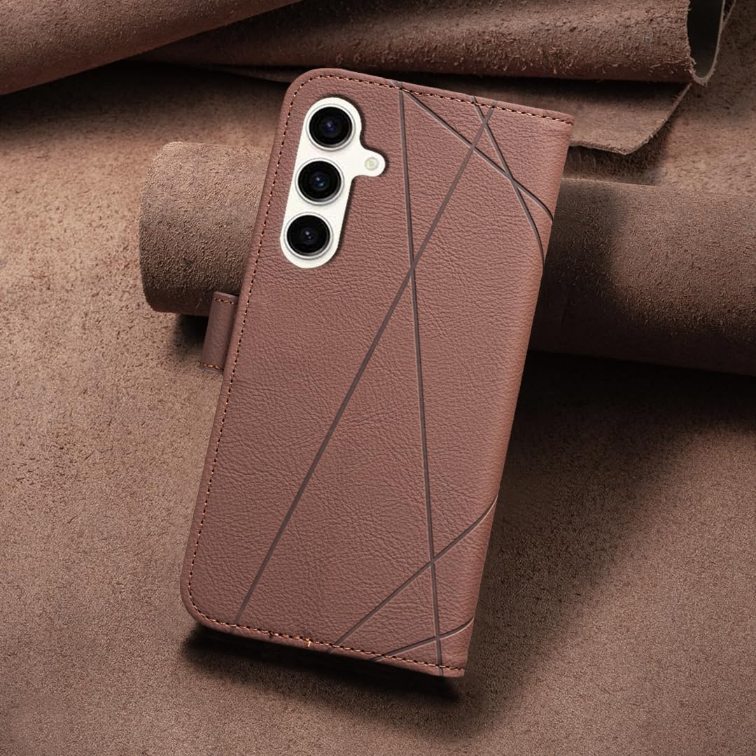 iTape Wallet phone case for Samsung Galaxy S24, RFID anti-theft wallet, pressed edge leather case flip cover stand Brown