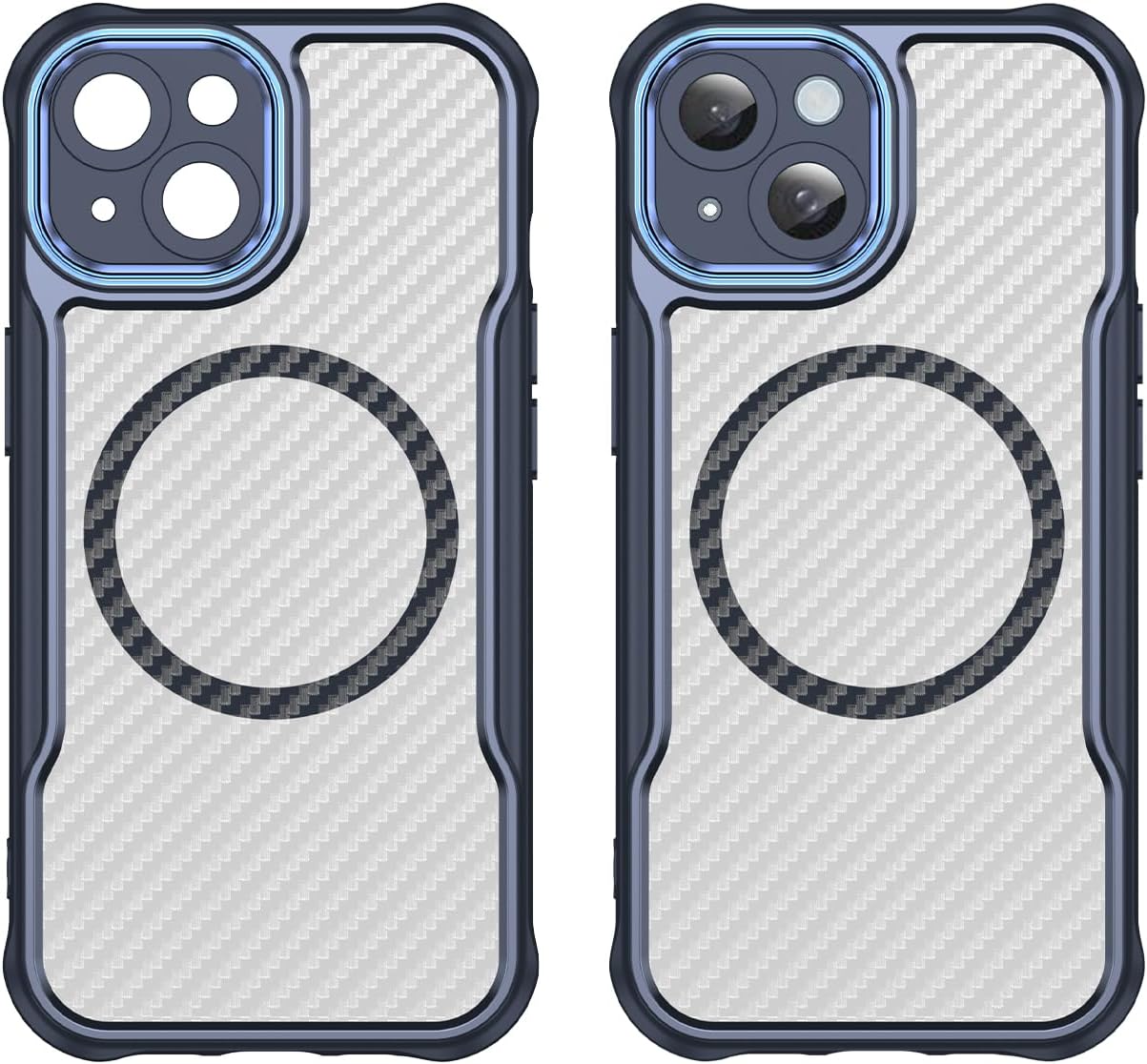 Magnetic carbon fibre case for iPhone 15, support wireless charging, carbon fibre shockproof slim case Blue
