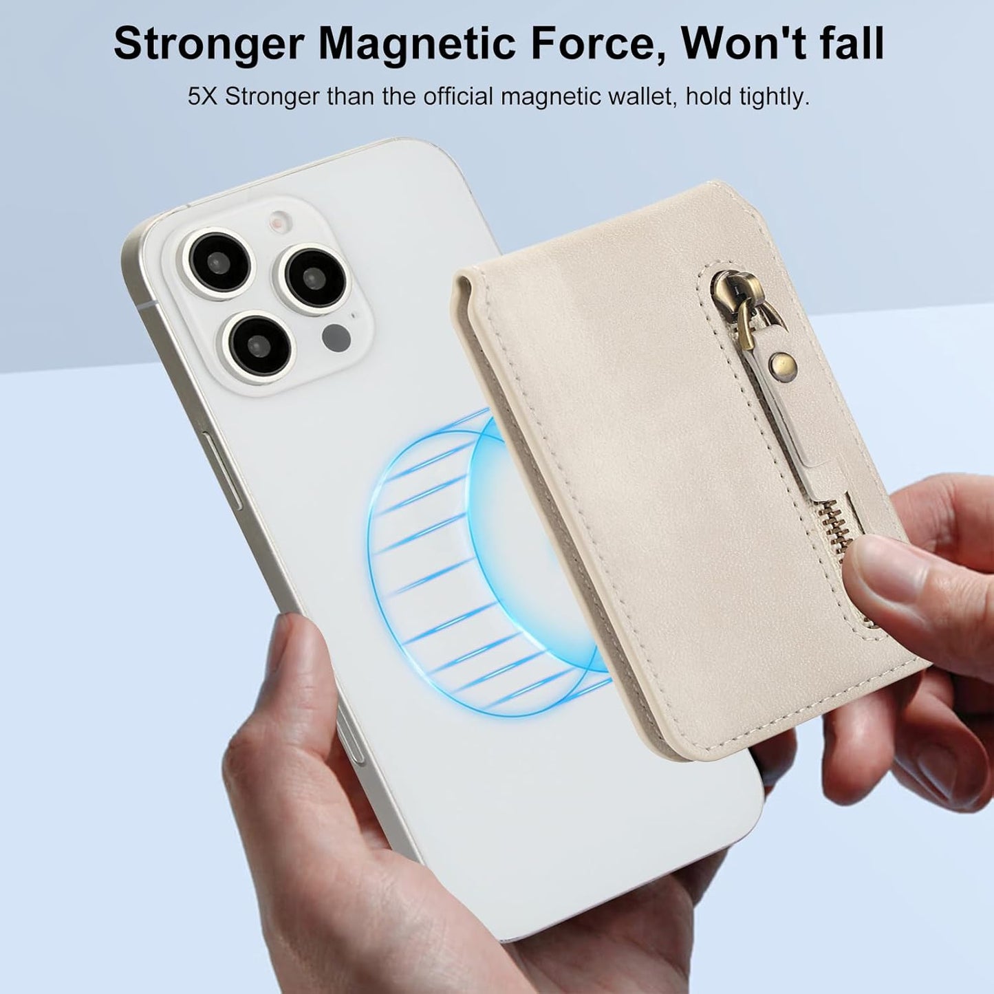 Magnetic card holder phone case suitable for iPhone 16 Pro, zipper magnetic split magnetic wallet with adjustable bracket Brown