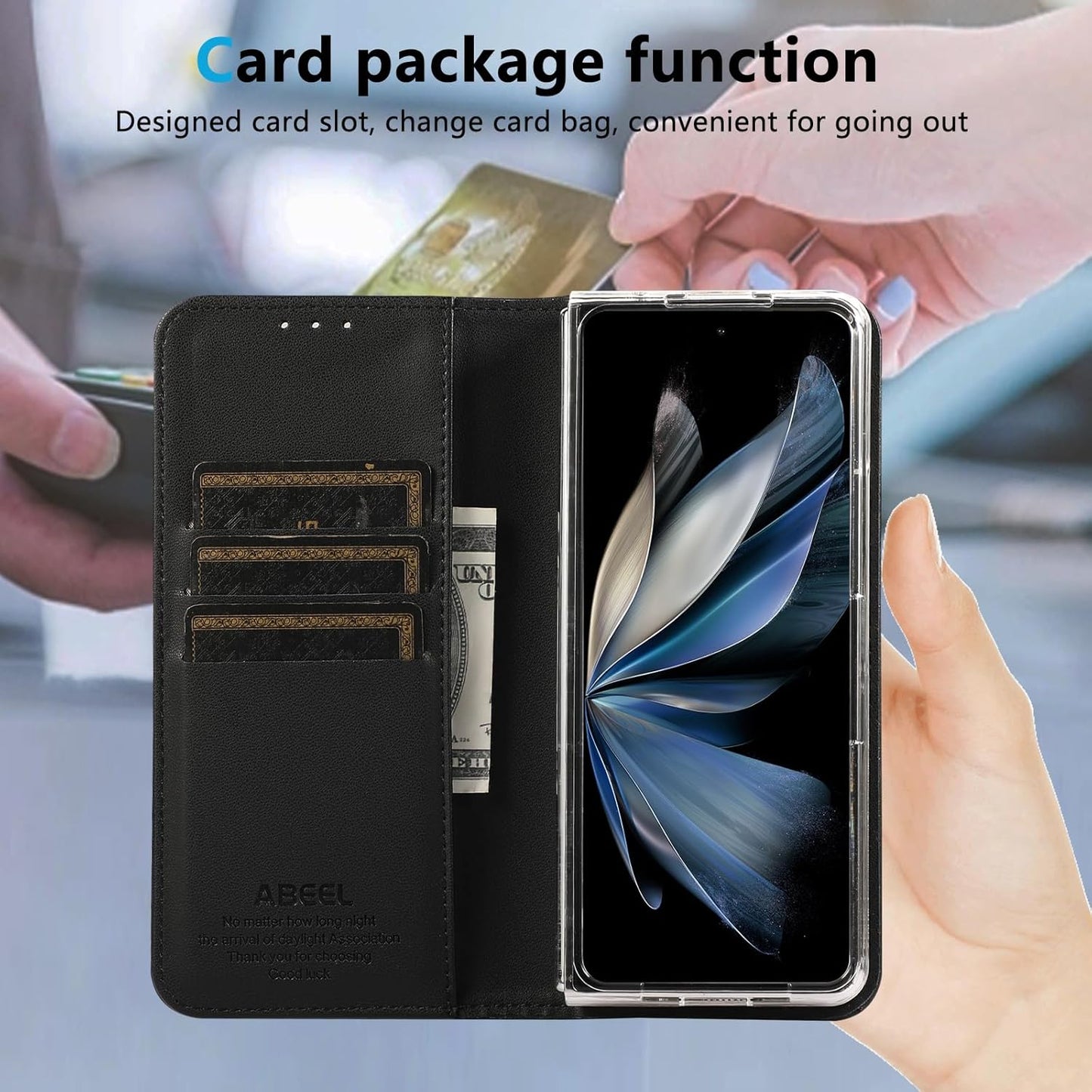 iTape Magnetic Leather Case for Samsung Galaxy Z Fold6, RFID Anti-theft Wallet Phone Case, Multi-Card Slot Magnetic Flip Cover Black