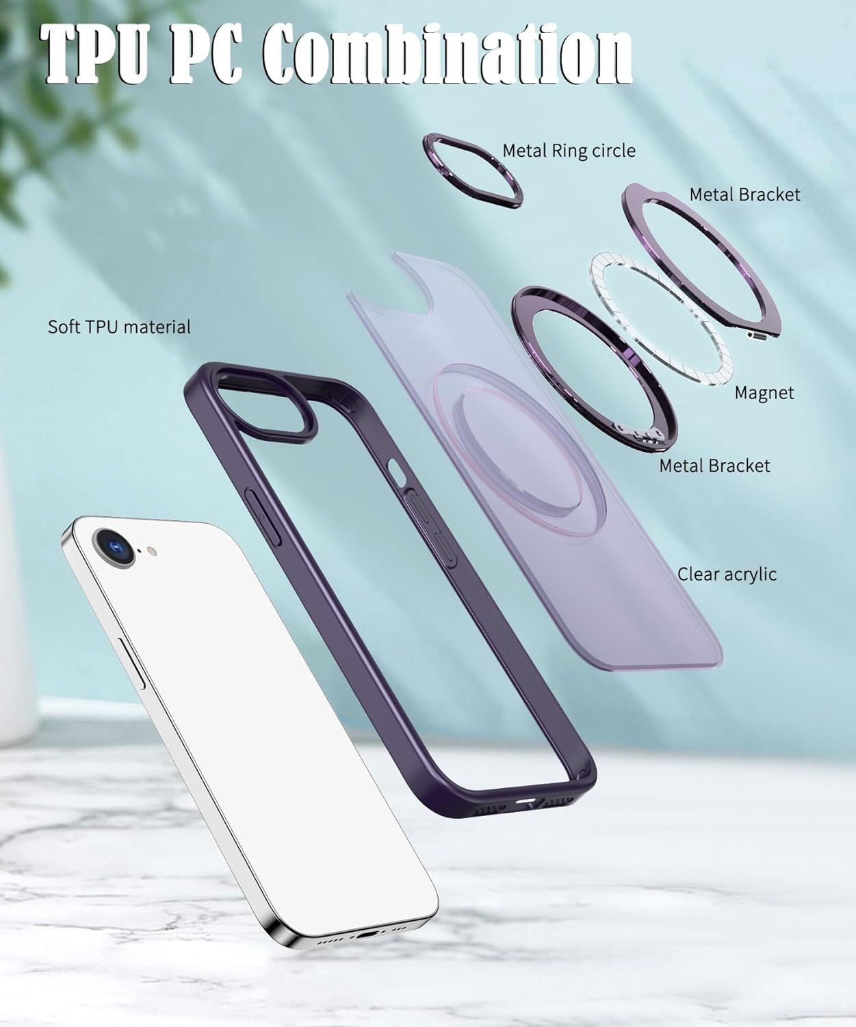 Magnetic phone case for iPhone 16E, 360° rotating bracket supports wireless charging, shockproof ultra-thin shell Gray