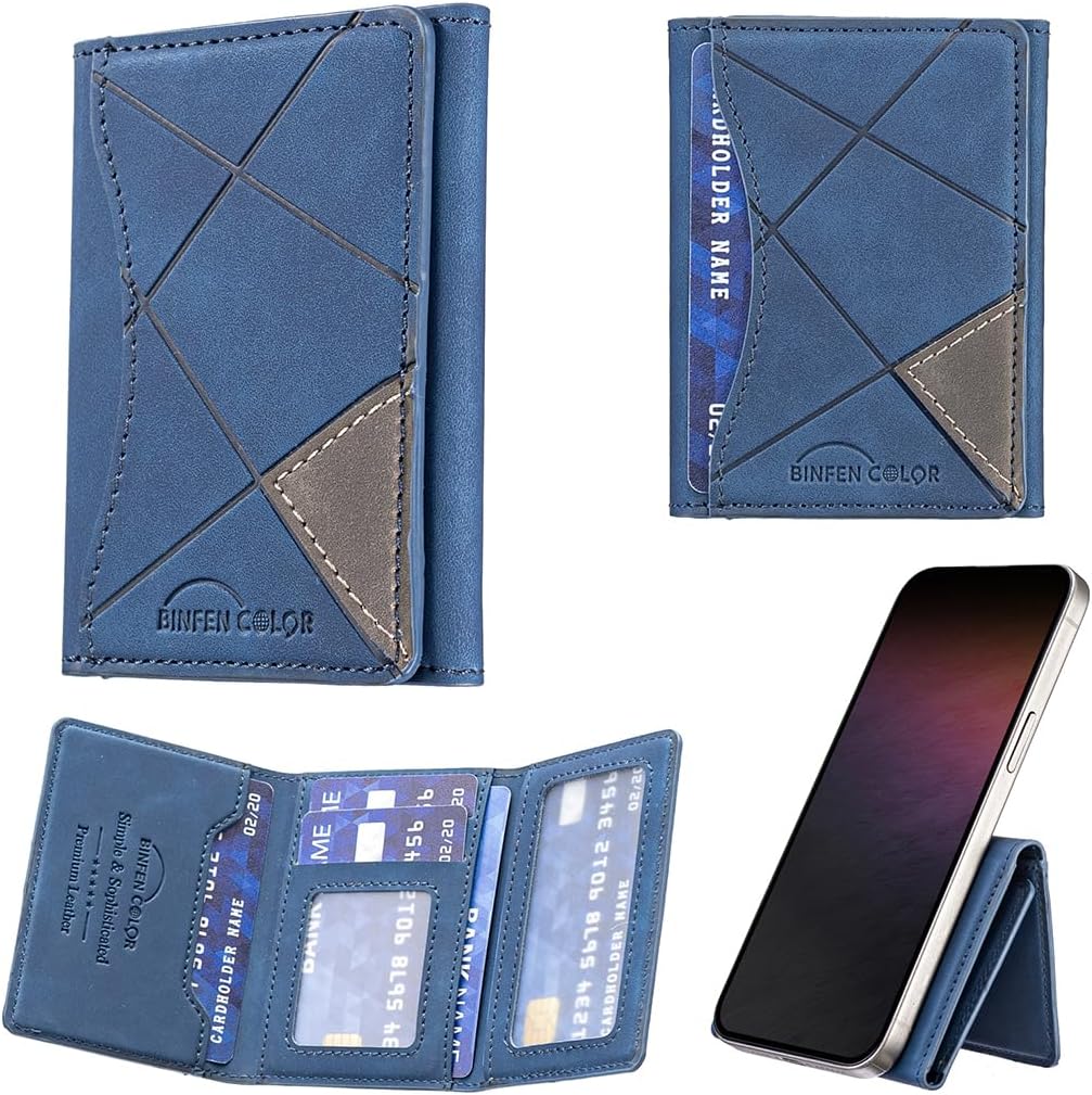 iTape Leather Magnetic Phone Wallet Compatible with Various Phone Models Android and iOS, Ultra-thin Trifold Wallet Card Holder Flip Stand Purple