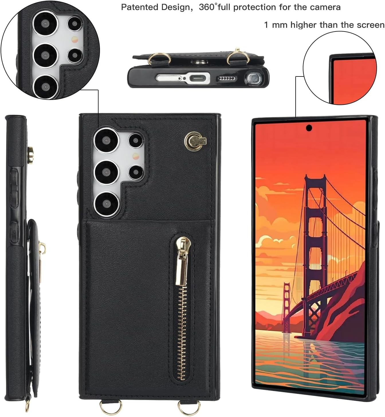 iTape Samsung Galaxy S24 Ultra Case Wallet, Zipper Coin Pouch, Credit Card Slot Holder, Wrist Strap, Samsung Galaxy S24 Ultra Case Adjustable Crossbody Lanyard [RFID Blocked]