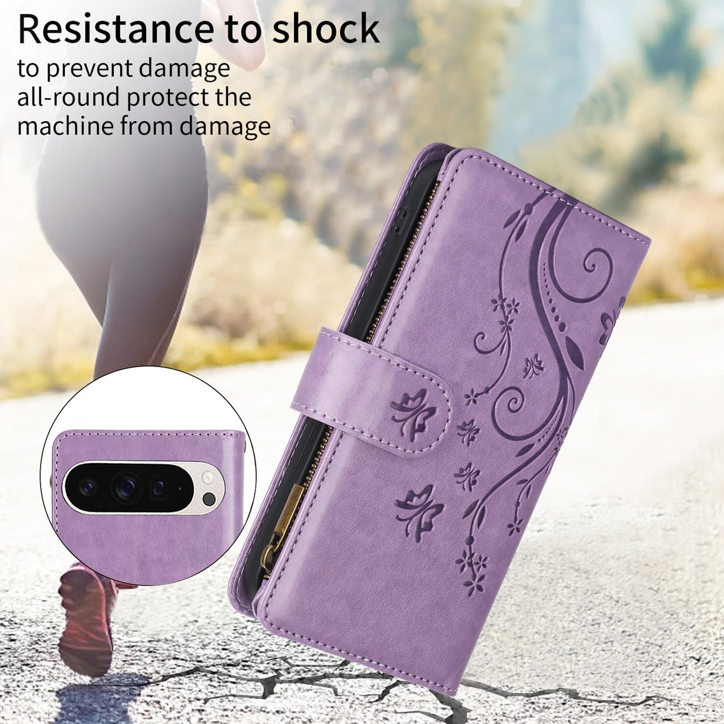 iTape Orchid Butterfly Phone Case for Google Pixel 9 with Multiple Card Slots Wallet, Magnetic Closure Bracket, Shockproof Protective Phone Case Wristband