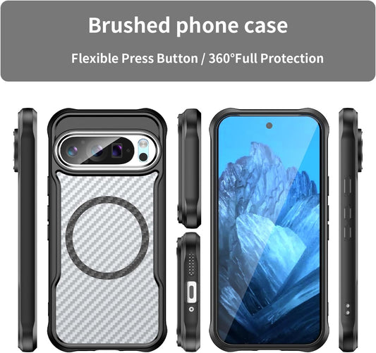 iTape Magnetic carbon fibre case for Google Pixel 9 Pro, support wireless charging, carbon fibre shockproof slim case Black