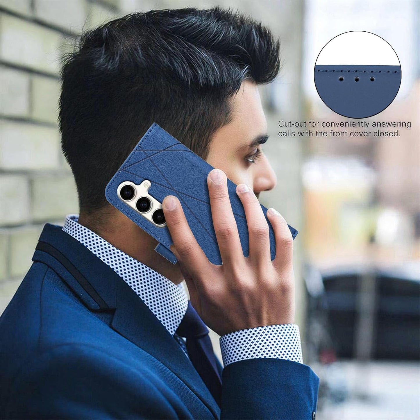 iTape Wallet phone case for Samsung Galaxy S25+, RFID anti-theft wallet, pressed edge leather case flip cover stand Blue