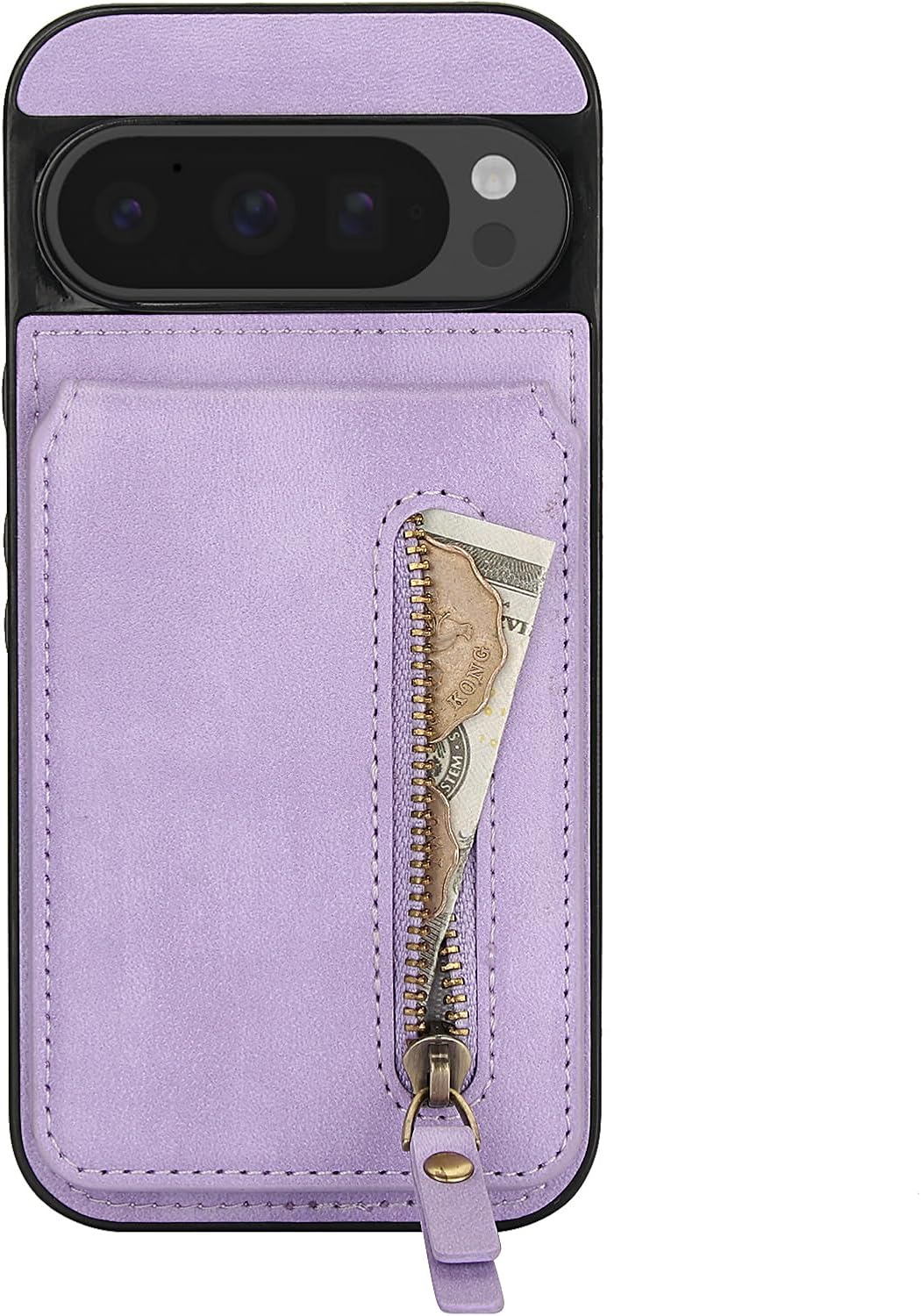 iTape Magnetic card holder phone case suitable for Google Pixel 9 Pro, zipper magnetic split magnetic wallet with adjustable bracket