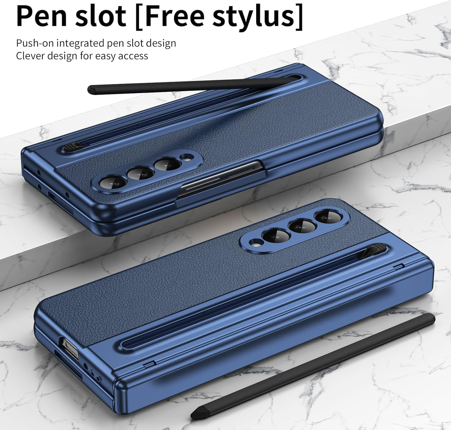 iTape Lightweight phone case for Samsung Galaxy Z Fold4, hinged case supports wireless charging with lens protection, screen protector, complimentary stylus, drop-proof and fingerprint resistant Blue