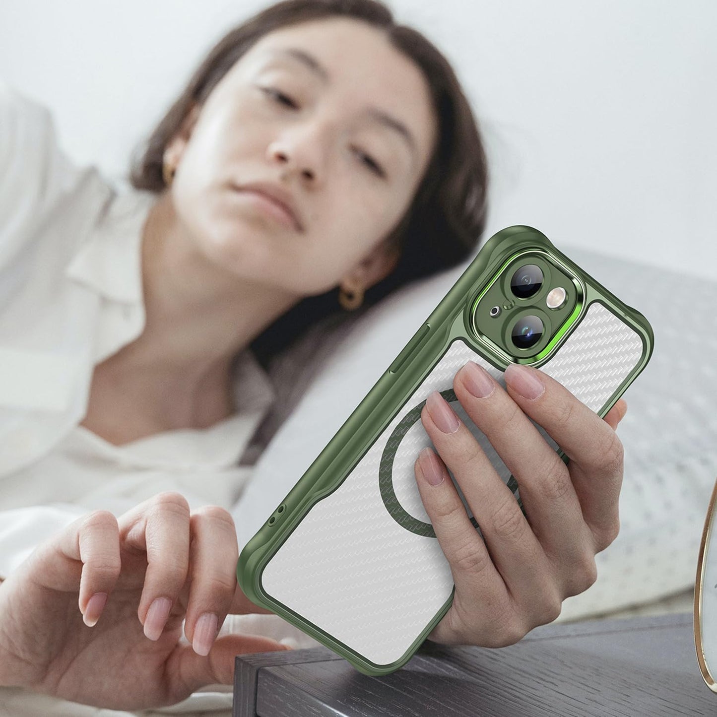 Magnetic carbon fibre case for iPhone 14, support wireless charging, carbon fibre shockproof slim case Black