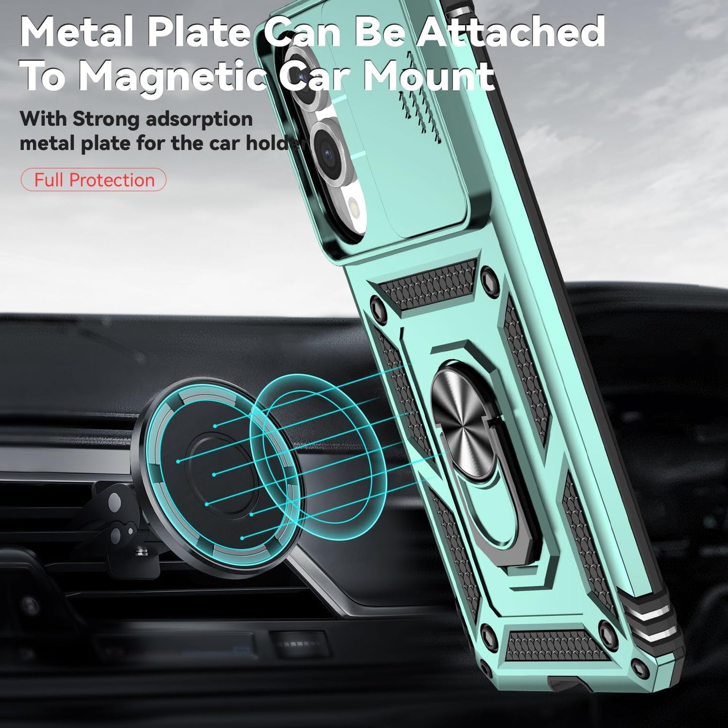 iTape Magnetic Car Mount 2 in 1 Phone Case for Samsung Galaxy S25 Edge 5G, Military Grade Protective Case, Phone Case Built-in 360° Rotating Ring Bracket Buckle Push Window Lens Protection Red