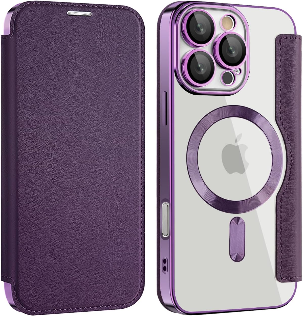 Wallet phone case suitable for iPhone 16 Pro max with [Credit Card Holder][RFID Blocking], compatible with magnetic wireless charging Pink