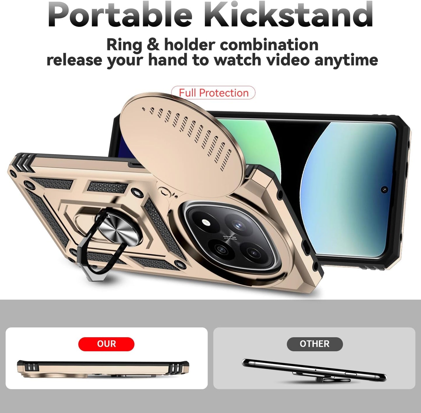 Magnetic Car Mount 2 in 1 Phone Case for Xiaomi Redmi Note 14 Pro+ 5G, Military Grade Protective Case, Phone Case Built-in 360° Rotating Ring Bracket Buckle Push Window Lens Protection