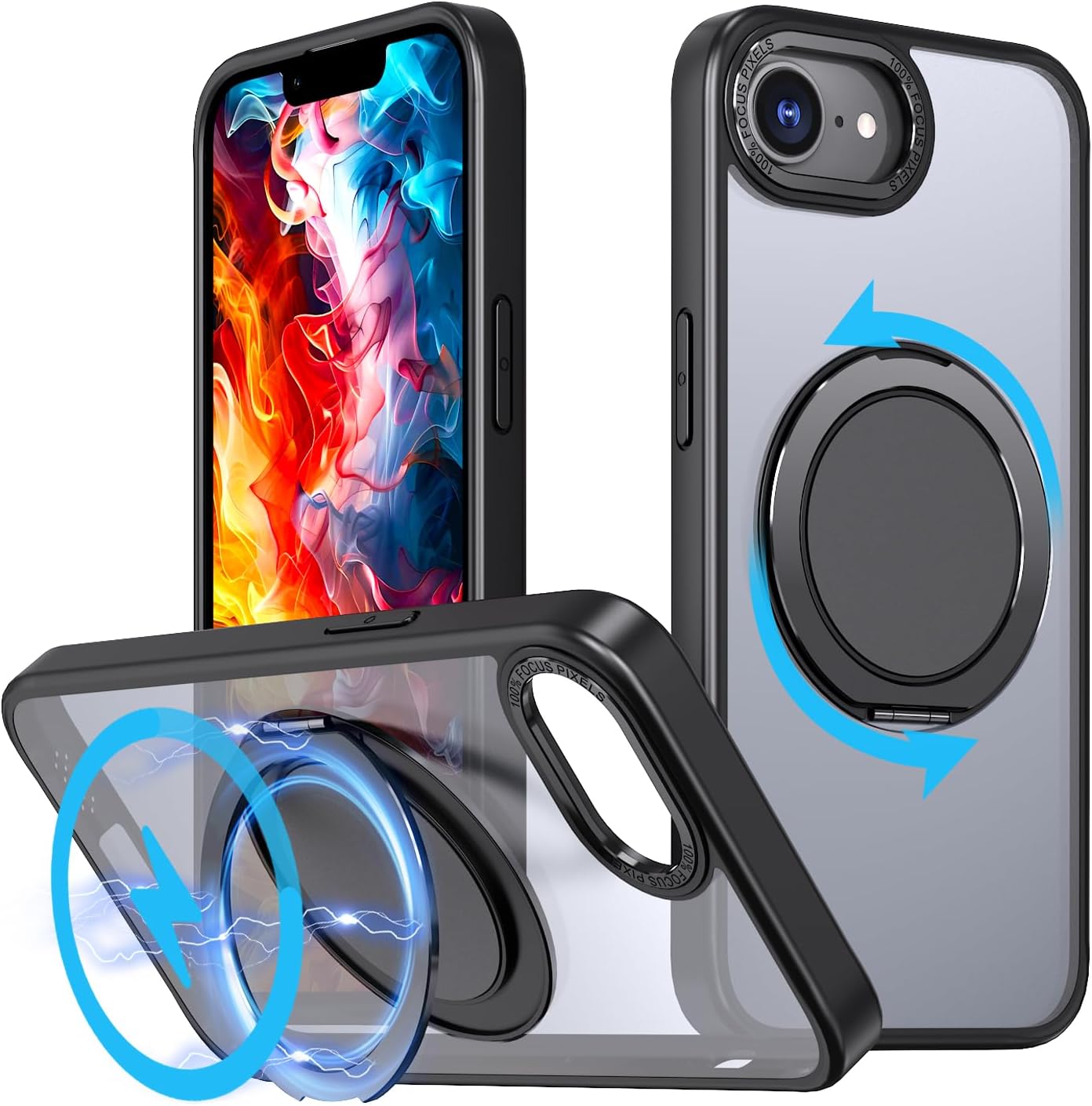 Magnetic phone case for iPhone 16E, mechanical gear 360° rotating bracket supports wireless charging, shockproof ultra-thin shell